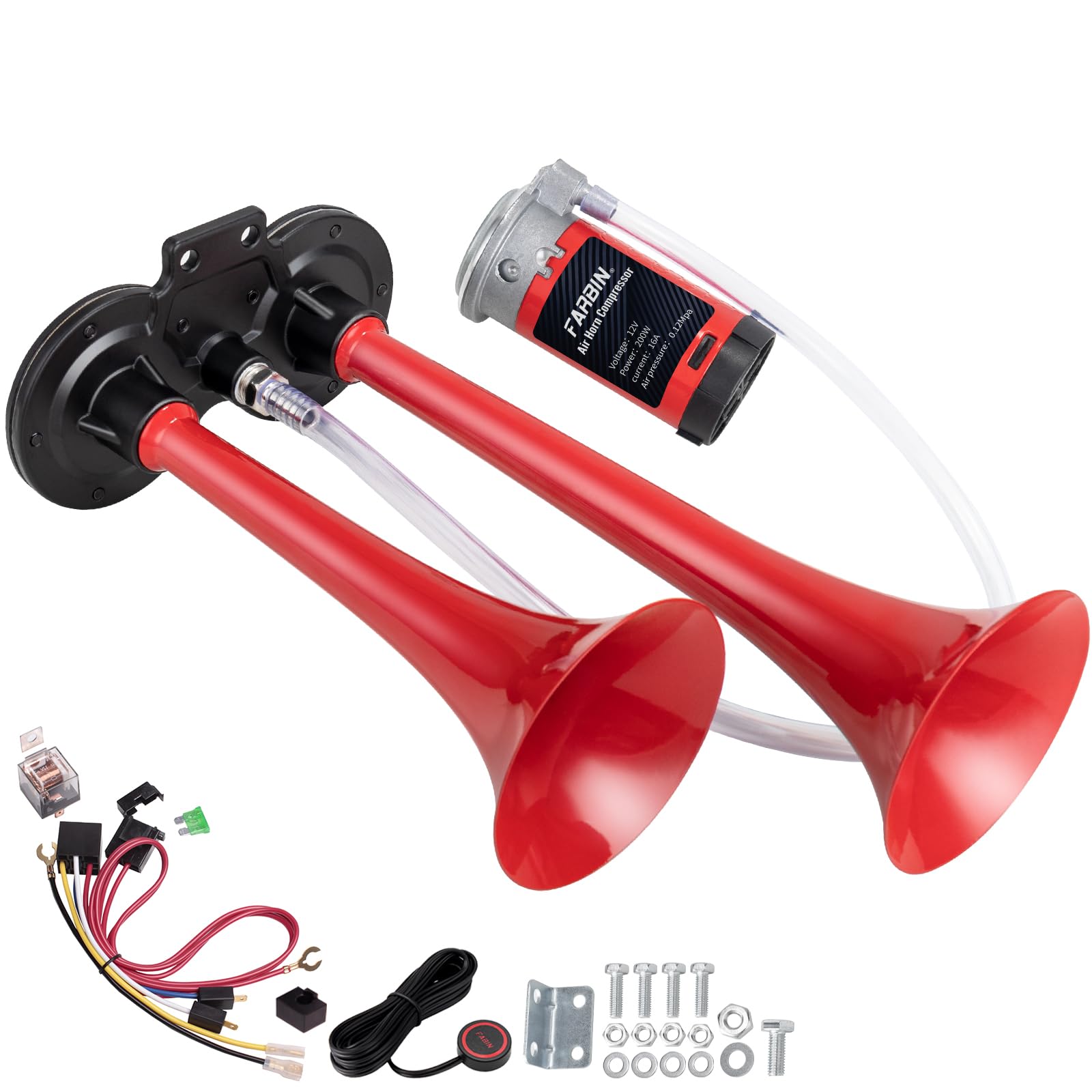 Farbin Train Horn For Truck 12V Car Horn Super Loud Air Horn 150Db Dual Trumpet Truck Horns Kit With Compressor And Relay Wiring