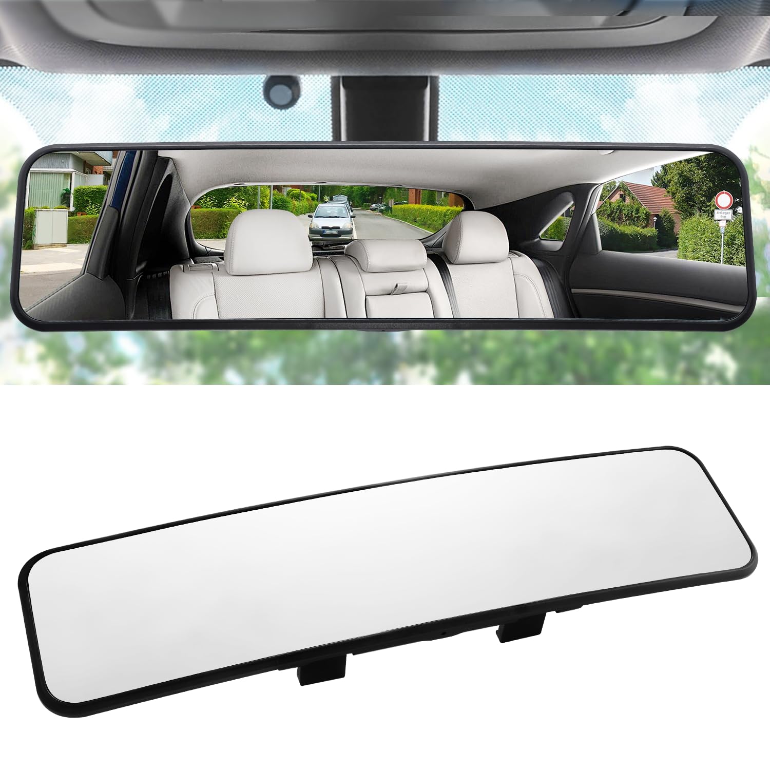 Livtee Panoramic Rear View Mirror 11.2''(285Mm), Wide Angle Convex Curve Interior Rearview Mirror Clip On Original Mirror To Eli
