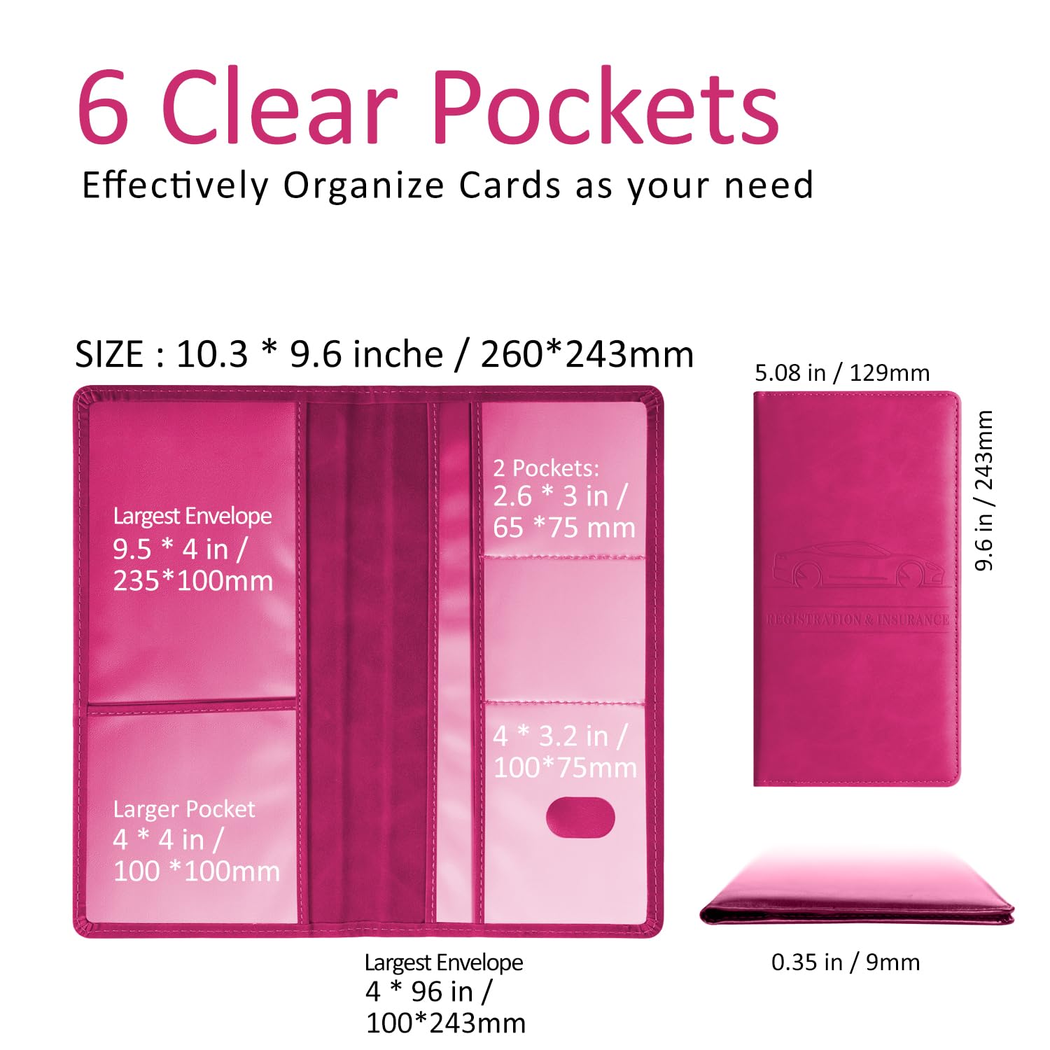 Car Accessories Registration And Insurance Holder,Leather Essential Card Magnetic Shut Vehicle Glove Box Organizer Case For Auto