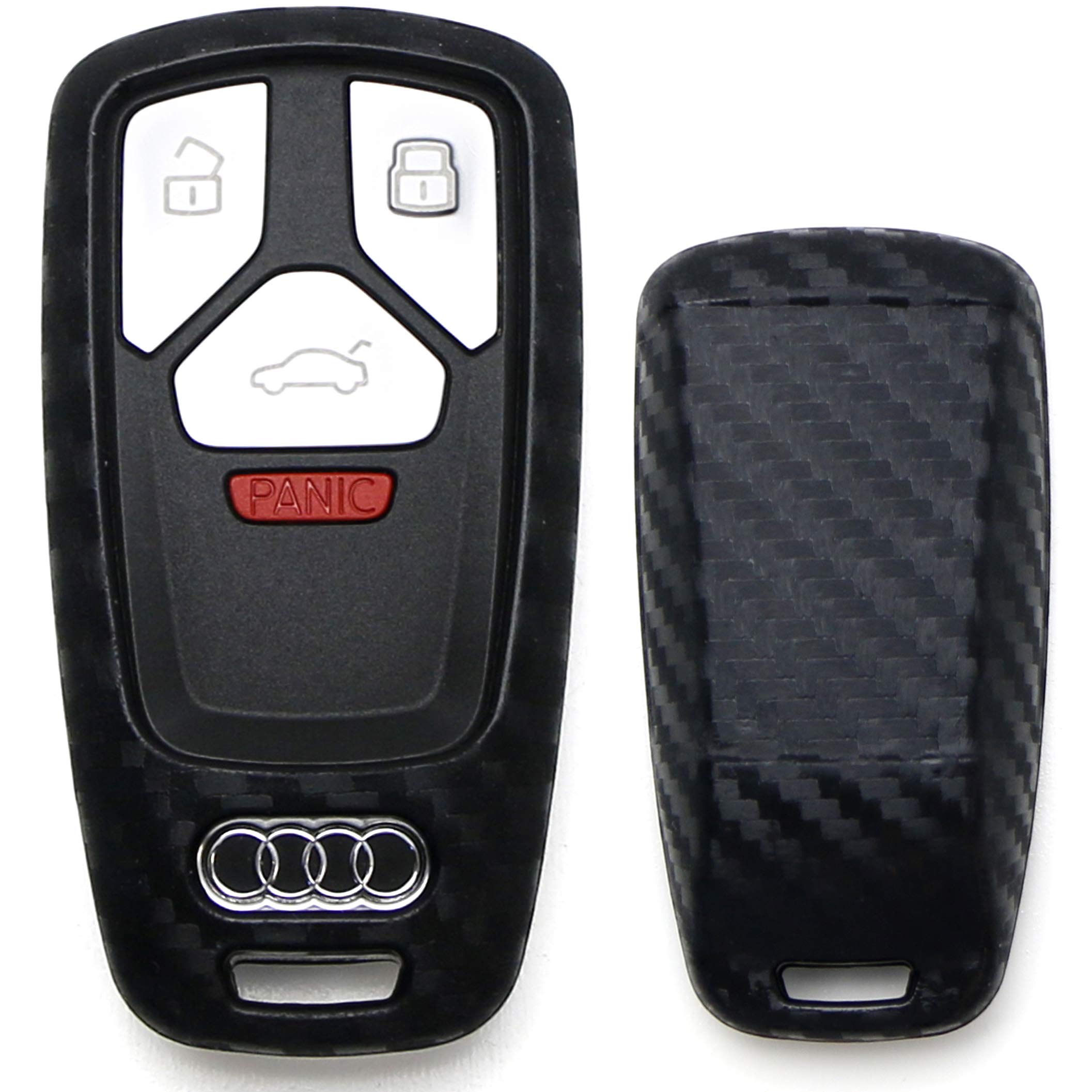 iJDMTOY Carbon Fiber Finish Soft Silicone Key Fob Cover Compatible with Audi 2017-up A4 A5 Q7 TT Smart Key (Black Twill Weave Pa
