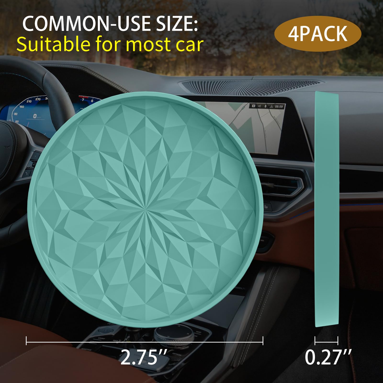 Me.Fan Car Cup Coaster [4 Pack] Silicone Car Coasters/Cup Mats - 2.75In Universal Non-Slip Recessed Car Interior Accessories - C