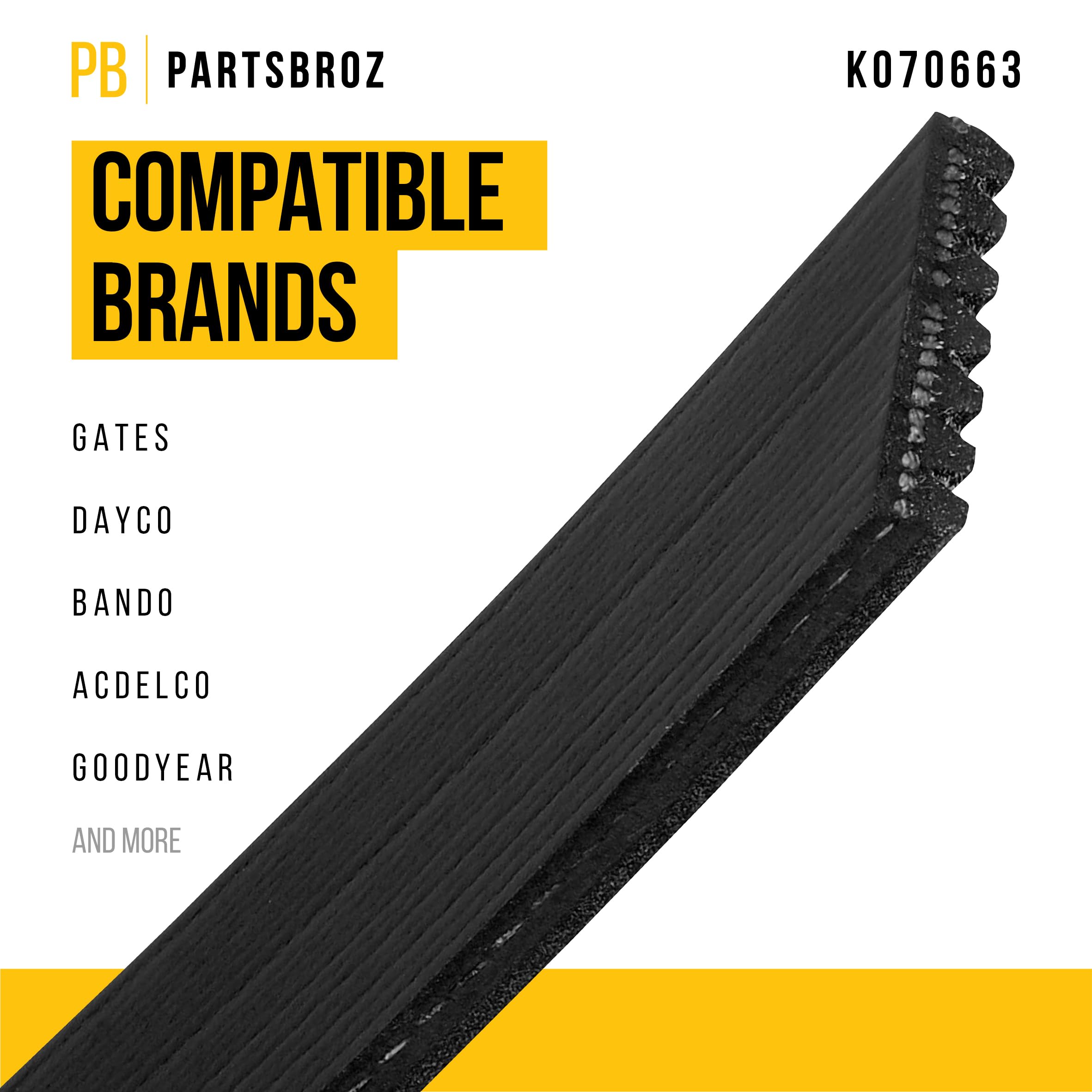 Partsbroz K070663 Micro-V Serpentine Drive Belt - Compatible With Gates Dayco Bando Acdelco Goodyear Continental - Replaces 5070