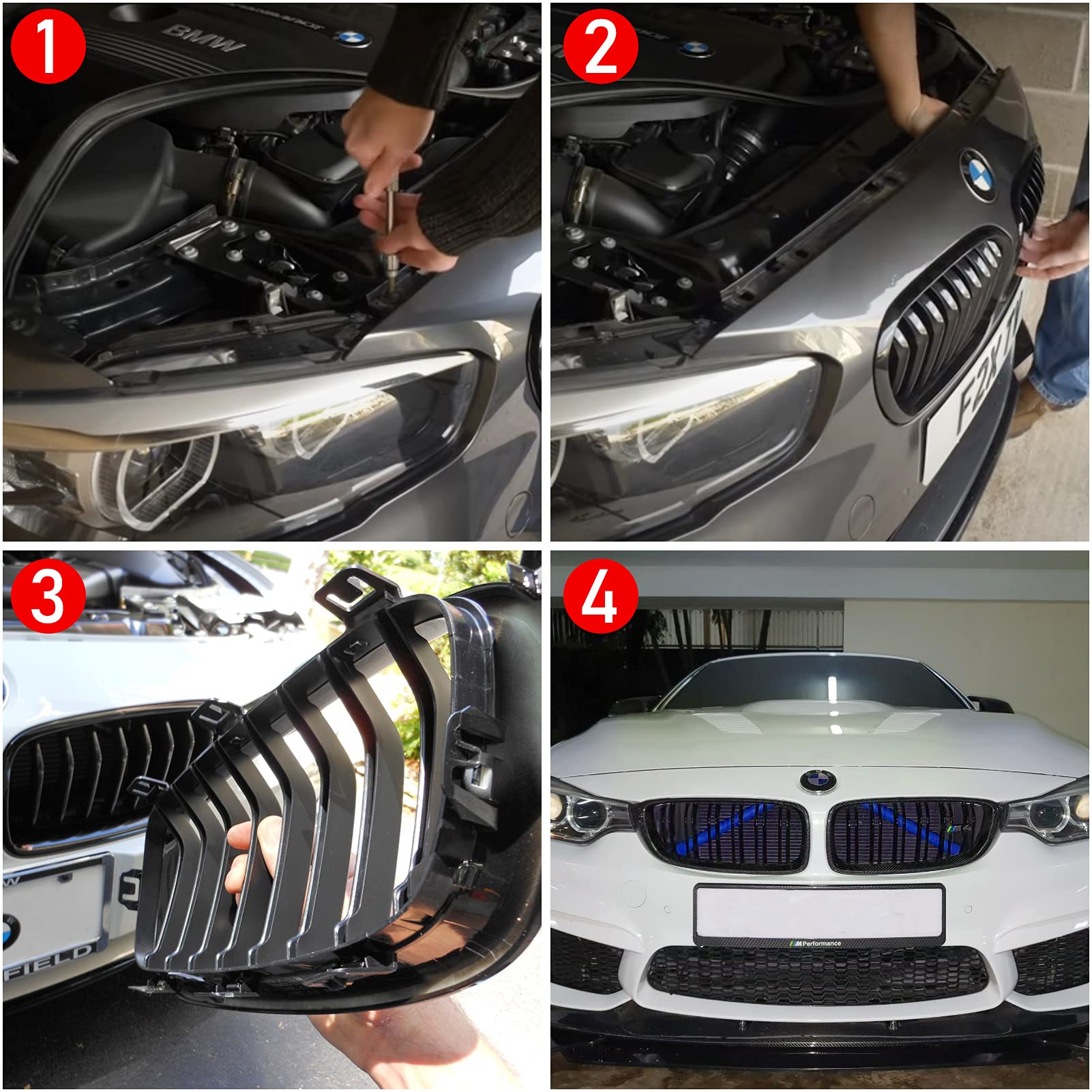 Jaronx BMW Grill Inserts Trims - Blue Plastic V Brace Wrap Covers for F30/G30 Series