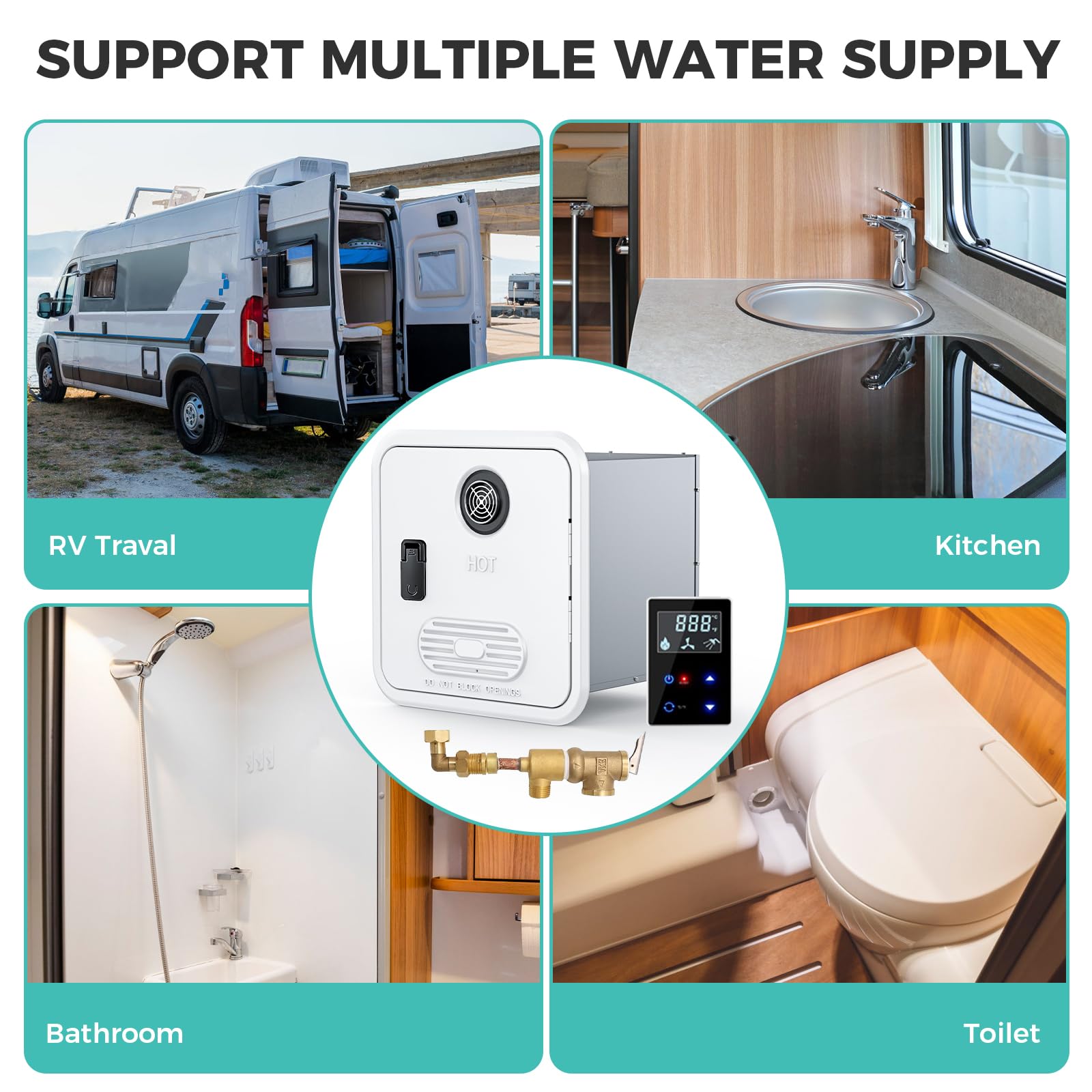 RV Tankless Water Heater, High Altitude Available, with White Door and Controller, DC 12V, On Demand Instant Hot Water Heater, W