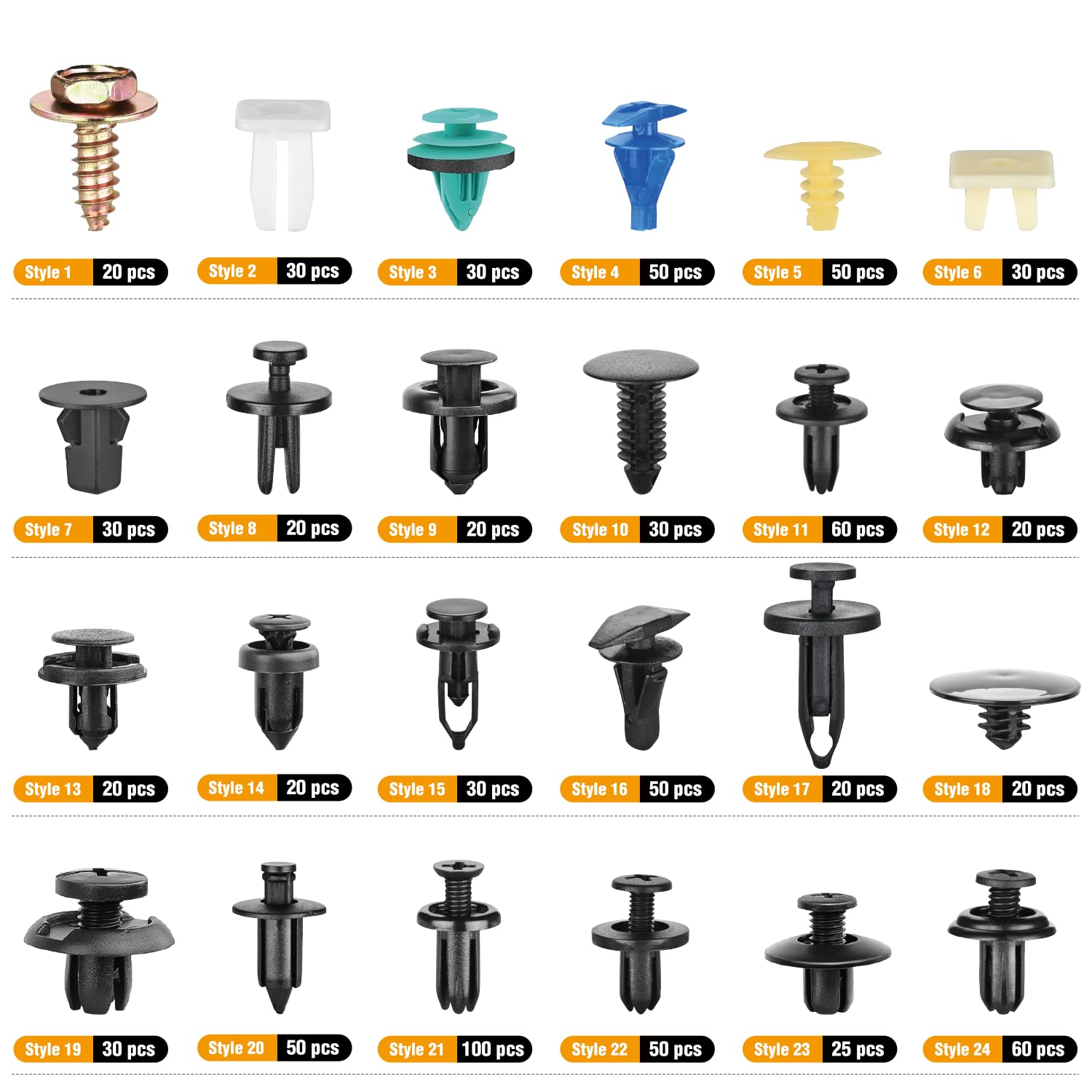 Gooacc 900Pcs Plastic Rivets And Auto Body Fasteners Assortment -24 Most Popular Sizes Nylon Bumper Clips With 10 Cable Ties For