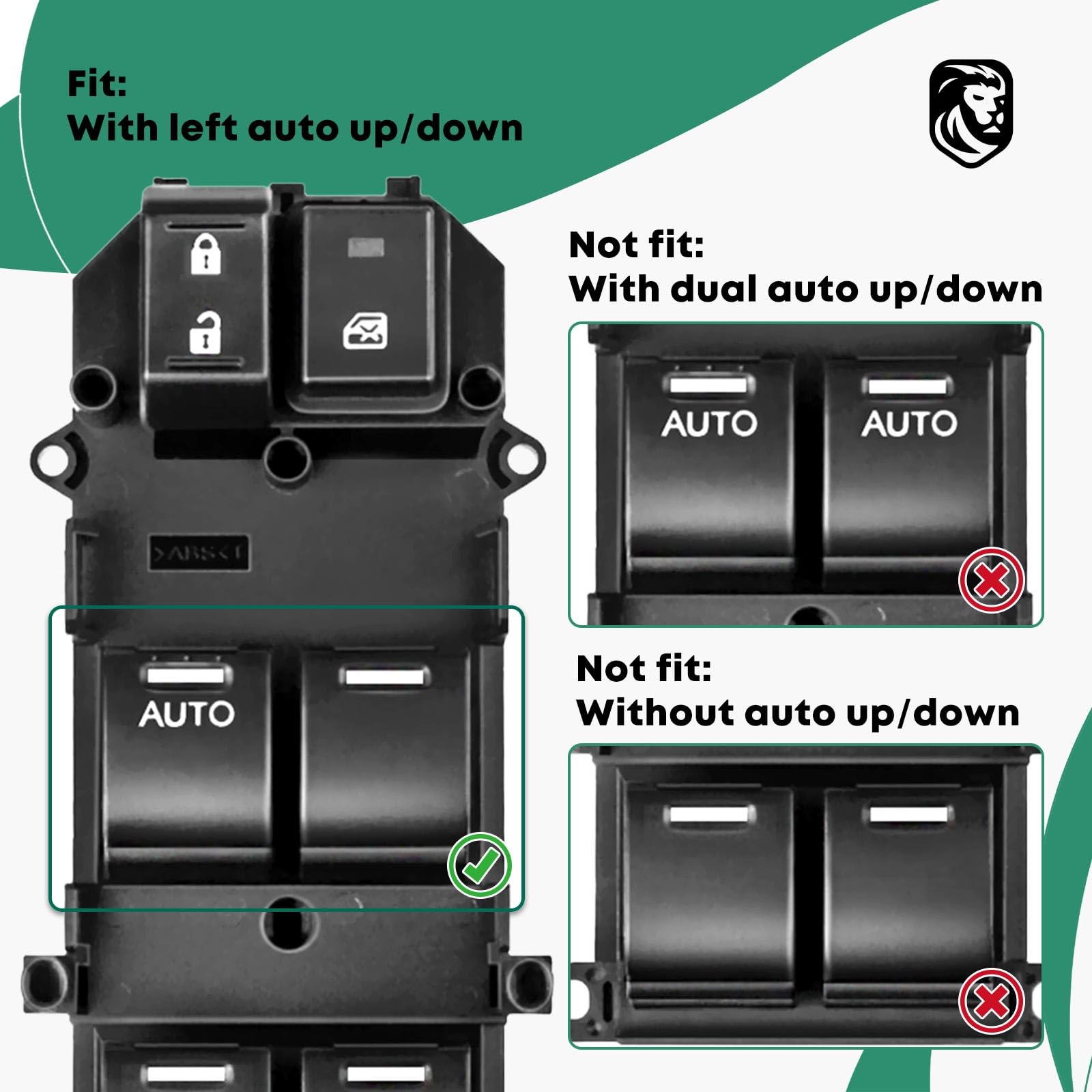 Yhtauto Master Power Window Switch Driver Side Replacement For 2008 2009 2010 2011 2012 Honda Accord, 37 Pins, One Auto Up And Down Window Control Switch