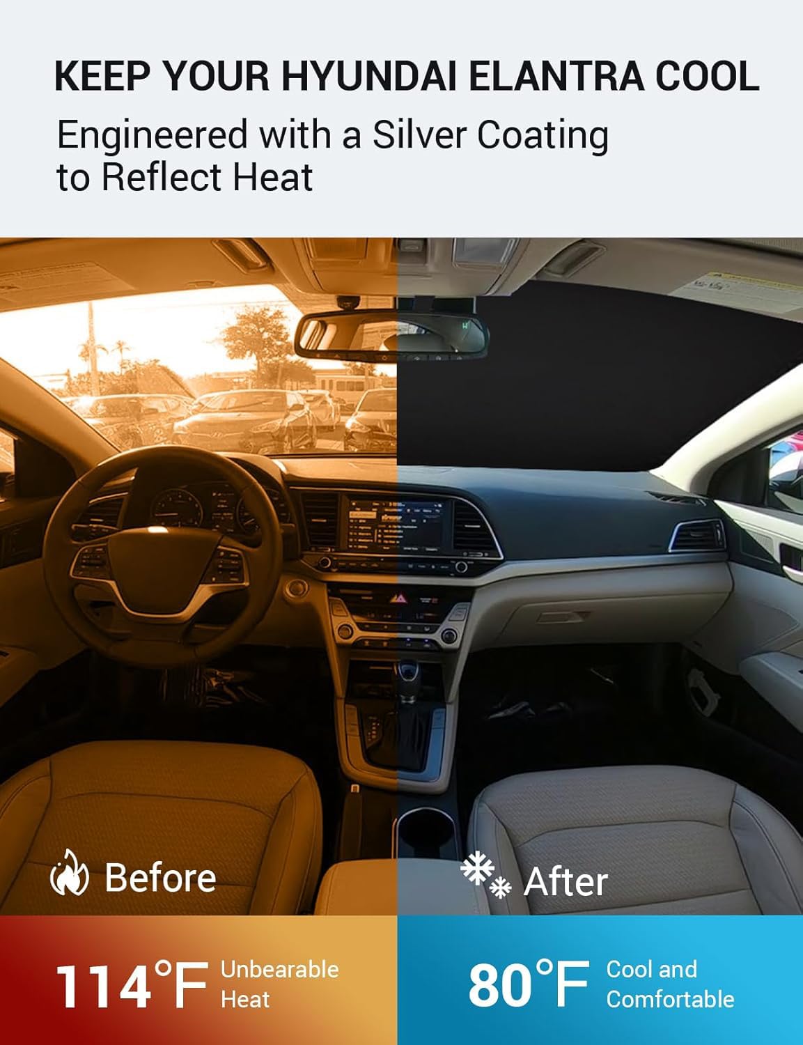 Proadsy 2025 Upgrade Windshield Sun Shade For Hyundai Elantra 2017-2020 Front Window Sunshade Protector Foldable Sun Visor Block