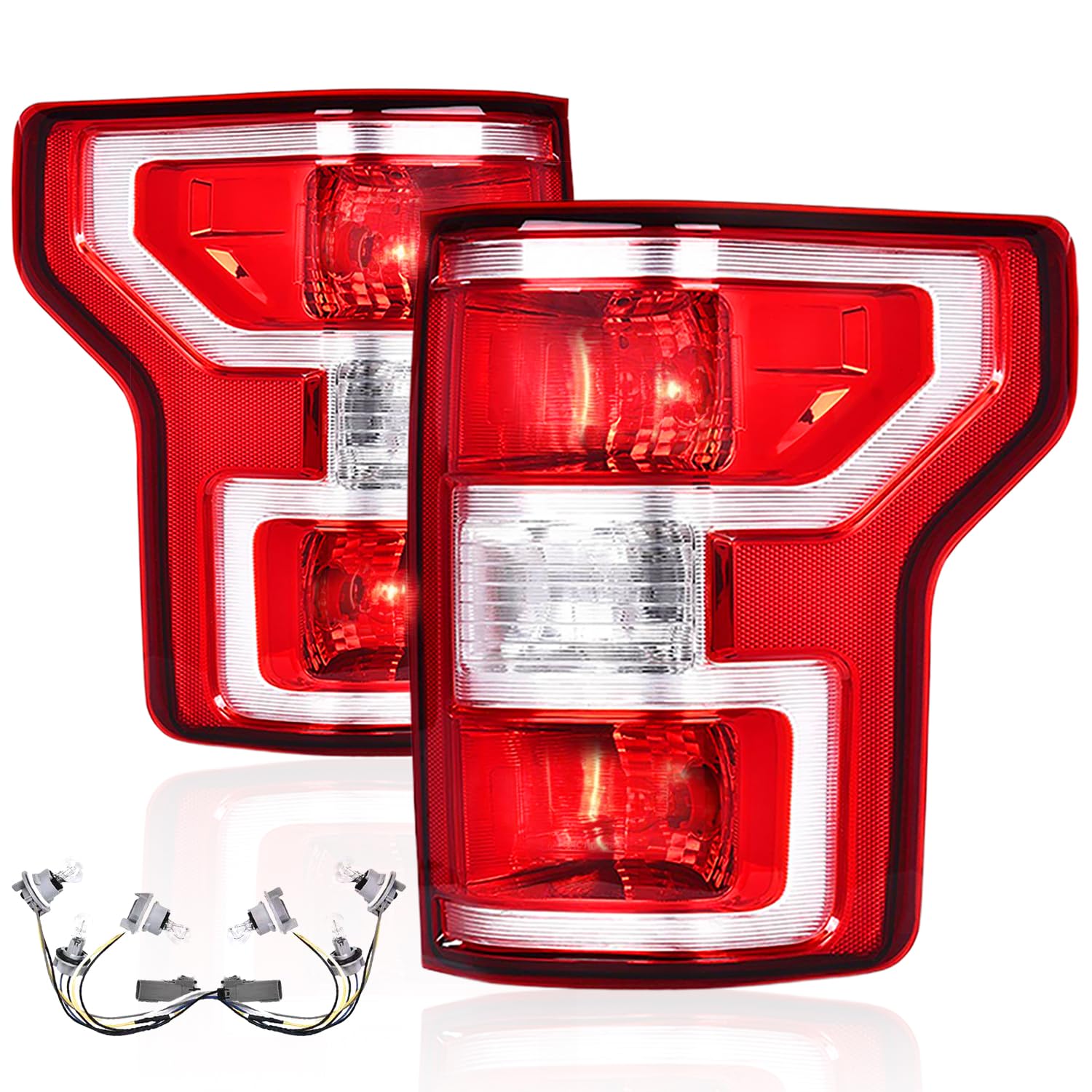 Pit66 Tail Lights Assembly,Compatible With 2018 2019 2020 Ford F150 Rear Tail Lamp Left Driver And Right Passenger Side,Red Lens