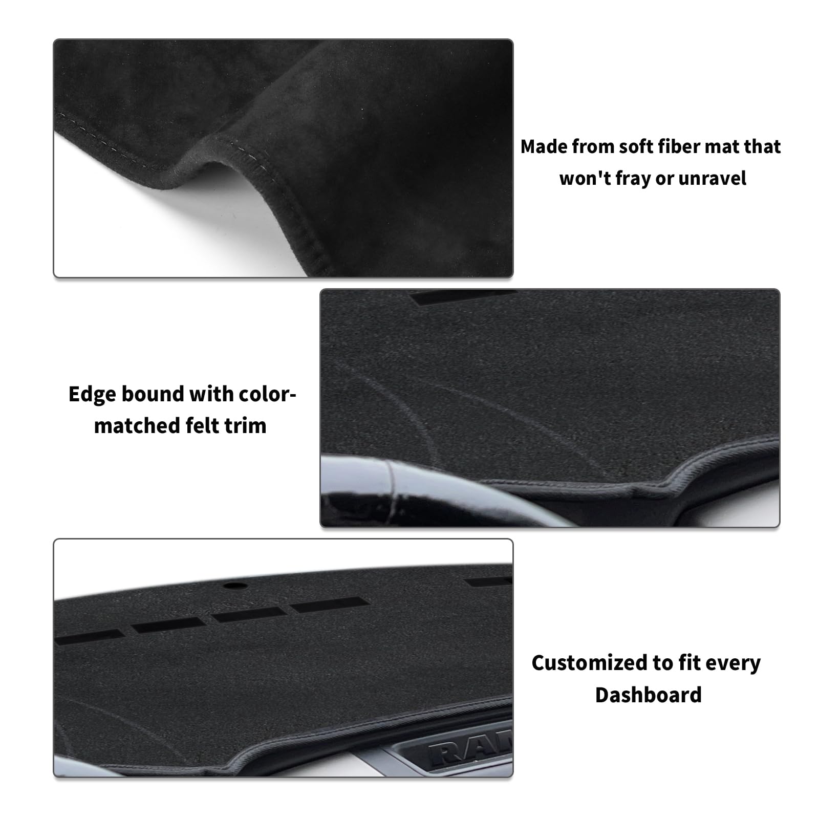 POSAID Dash Cover for Dodge Ram 1500 2500 3500 Dashboard Cover Mat Custom Fit 2010-2018 Dodge Ram Dash Mat Protector, Black