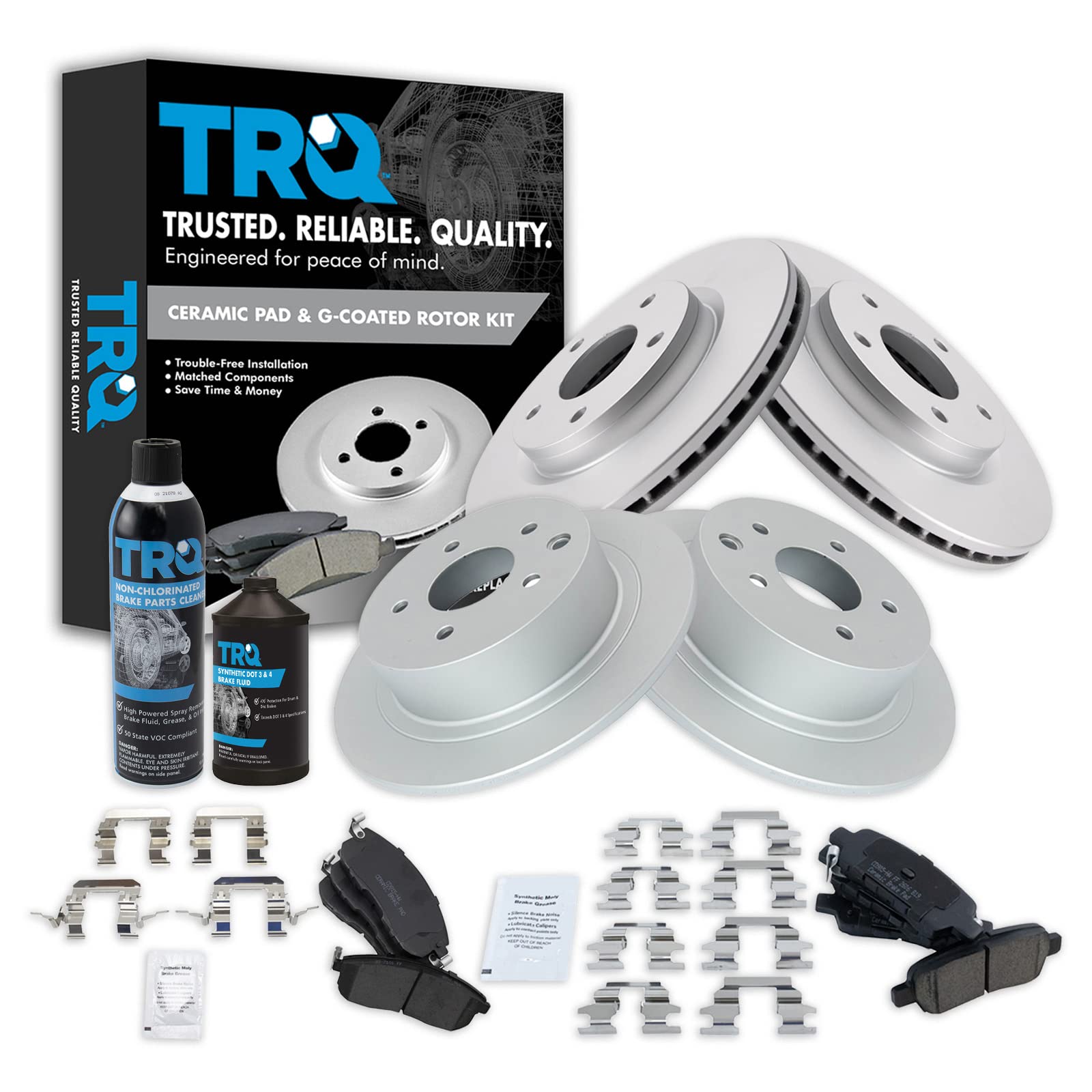 Trq Front And Rear Brake Pad & Rotor Kit Brake Chemical Kit Brake Pads Brake Rotor Ceramic Premium G-Coated Compatible With 2013