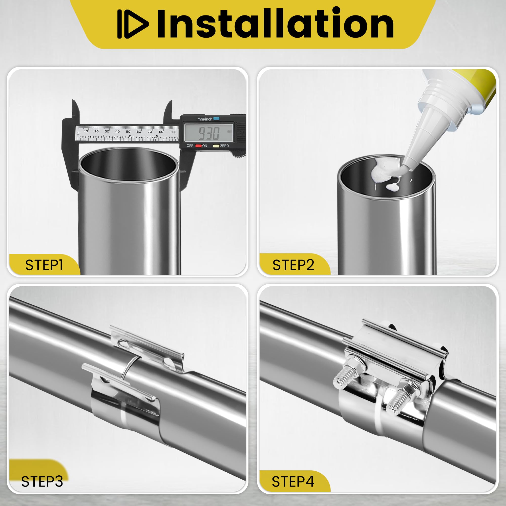 Zehclp 1 Pcs Exhaust Clamp 3 1/2 Butt Joint 304 Stainless Steel Band Lap Joint Band Clamp Stainless Steel For Pipes Catalytic Co