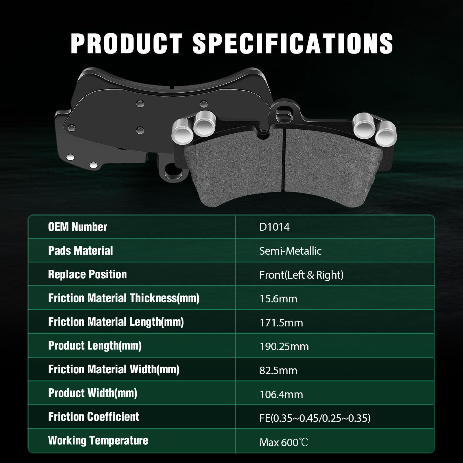 Automuto 4Pcs Front Semi-Metallic Disc Brake Pads Set D1014 For Audi Q7 2007-2015,For Porsche Cayenne 2003-2006 2008-2010,For Vo