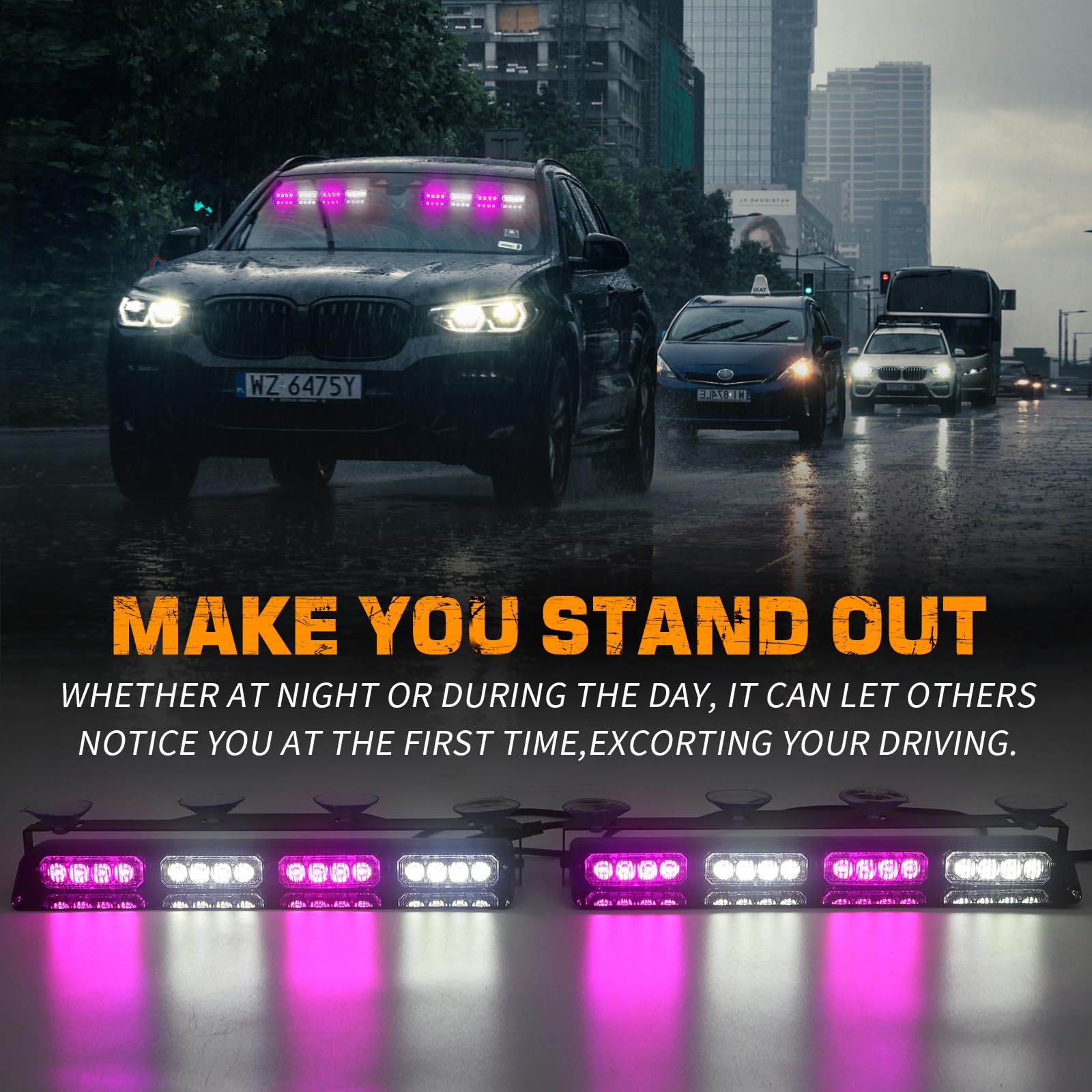 Xridonsen Purple White Emergency Dash Strobe Lights Safety Flashing Warning Hazard Interior Front/Rear Windshield Light Bar Deck