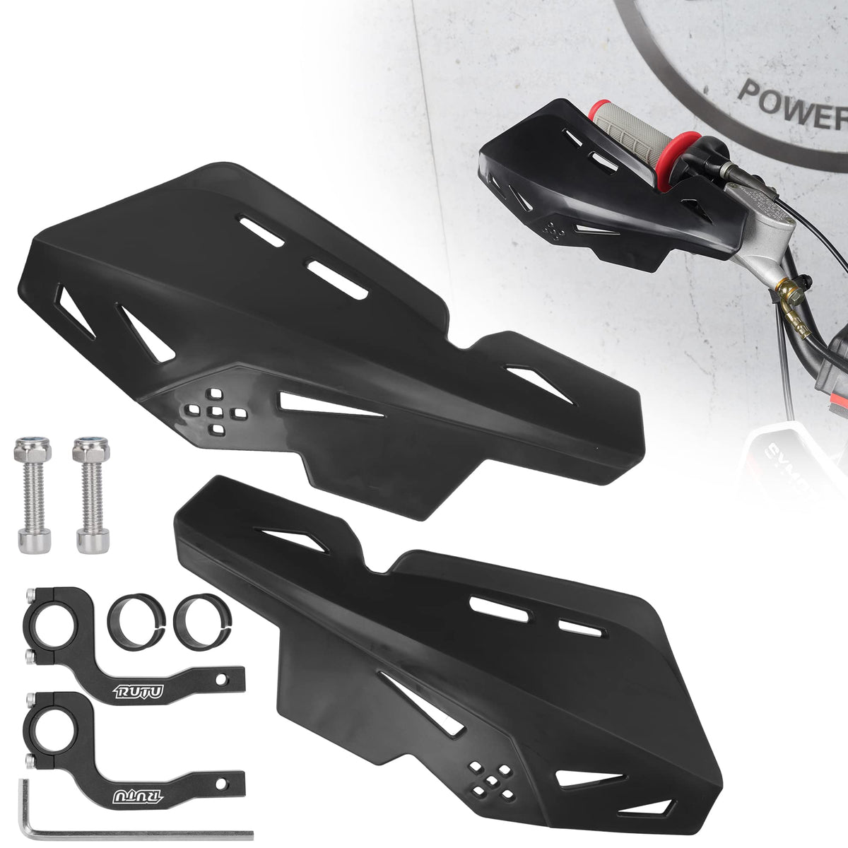Rutu Dirt Bike Handguards 7/8 Inch 22Mm,Motorcycle Handguards With Cnc Bracket Pair Fit For Dirt Pit Bikes, Motocross, Atv, Crf Klx Kx Ltr Trx Sx Sxf Exc Xcw Grizzly,Scooter,Hawk 250 - Black