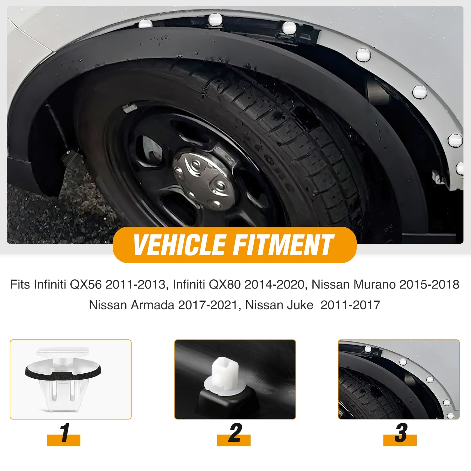 Gooacc 50Pcs Wheel Arch Fender Flare Moulding Clips Compatible With Nissan Armada Murano Juke Infiniti Qx56 Qx80 76882-Jg10A