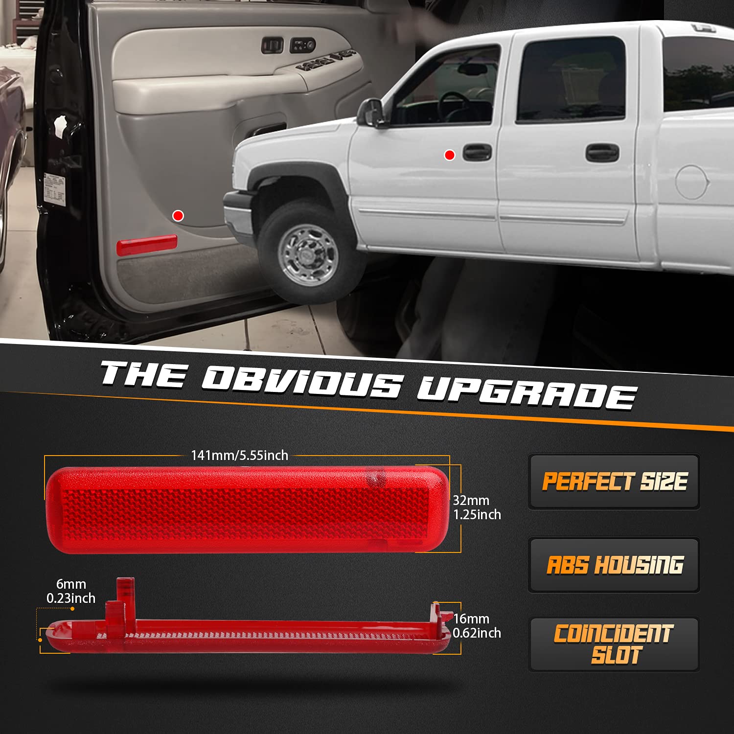 Hercoo Rear Door Trim Panel Red Left & Right Reflector Light Cover Compatible With 2003-2007 Gmc Sierra 15183155 15183156 74367