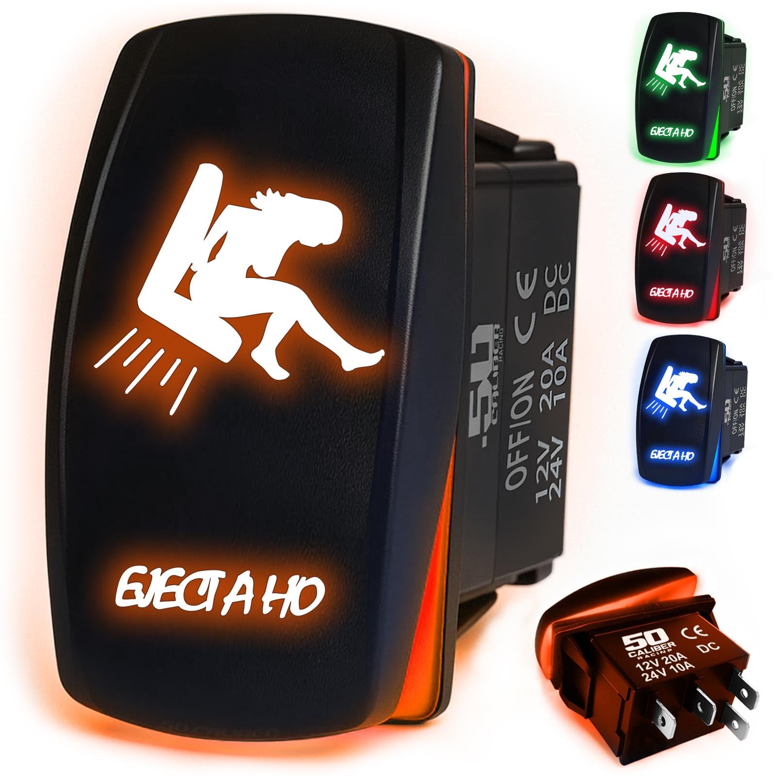 50 Caliber Racing Waterproof Automotive Rocker Switch Eject Ahoe On/Off Led Backlit- Utv, Auto, Boat 20A 12V (5359A31 Orange)