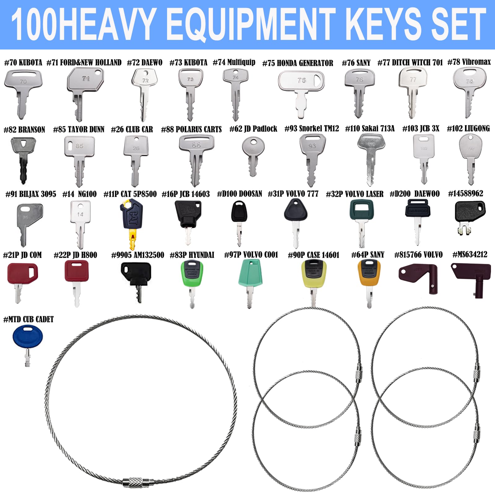 Wah Lin Parts 100 Different Keys Heavy Equipment Key Set Construction Equipment Ignition Key Set Fits Cat Jcb Komatsu Case John
