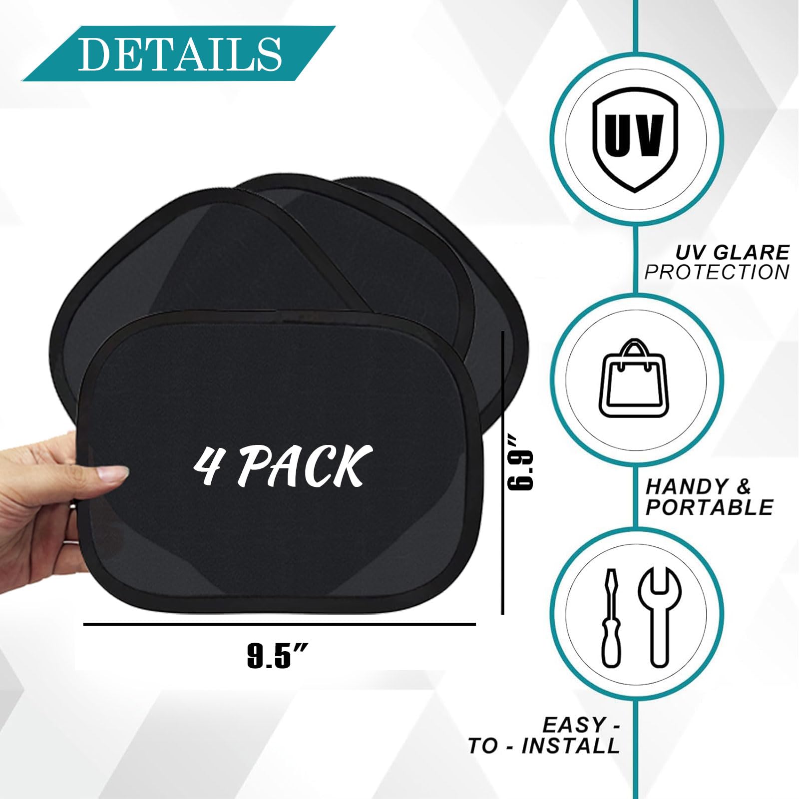 IC ICLOVER Mini Car Sun Shade for Driver (4 Pcs), Static Cling Sun Visor for Safe Driving, Glare Protection/Block Harmful UV Ray