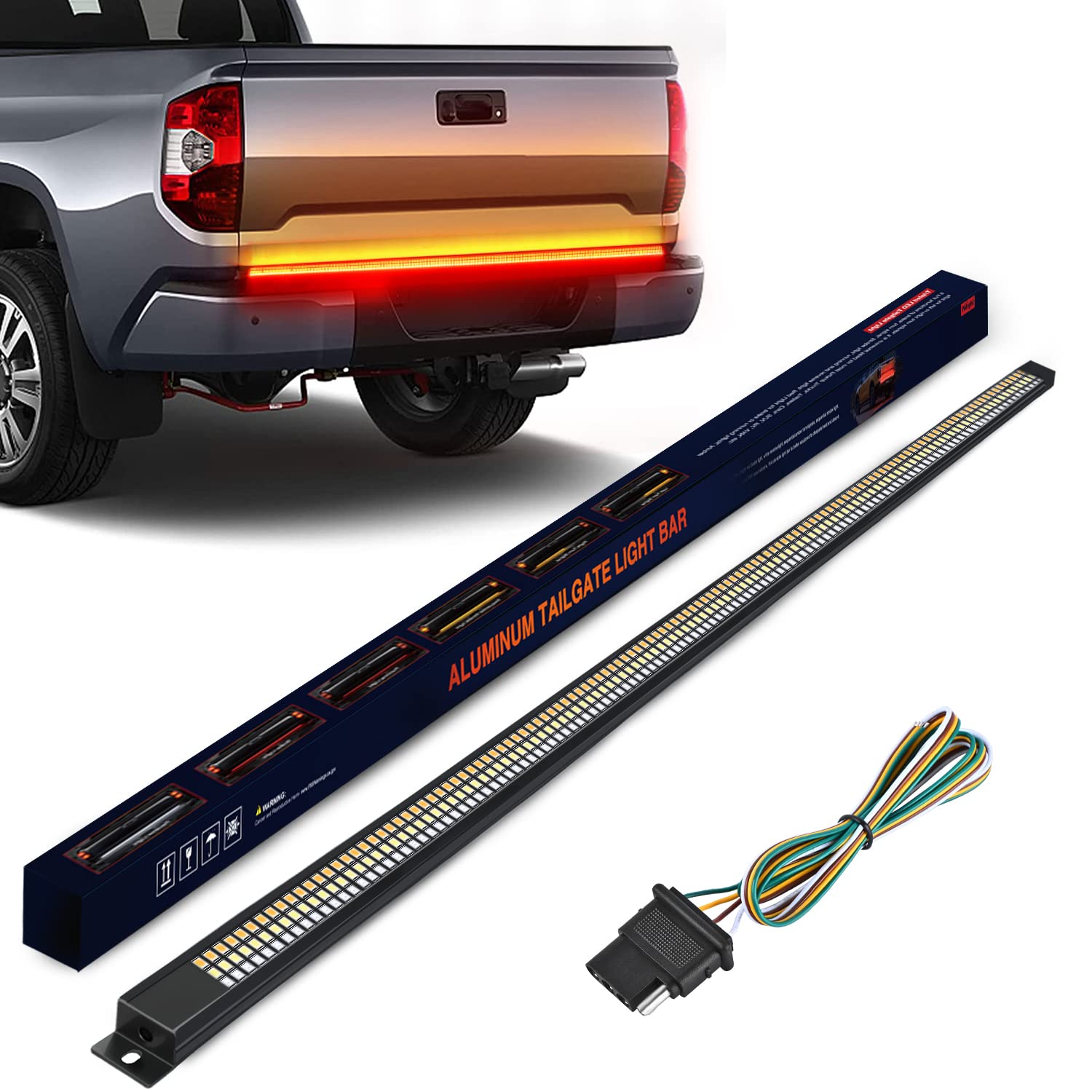 Nilight Truck Tailgate Light Strip 60'' Aluminum Frame Triple Row 1200 Led Strip With Red Running Brake Lights White Reverse Lig