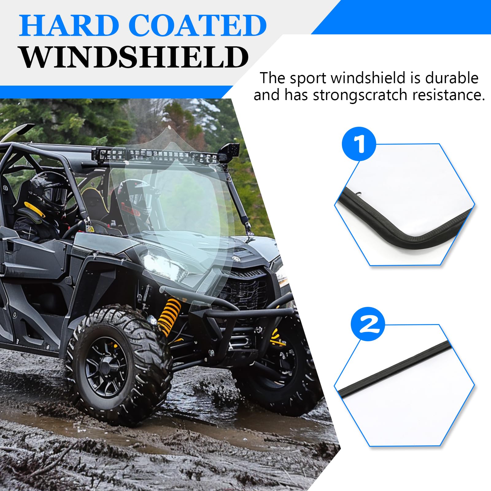 ECOTRIC Full Front Windshield Compatible with 2016-2025 Can Am DEFENDER HD5 HD8 HD10 MAX Windscreen Clear