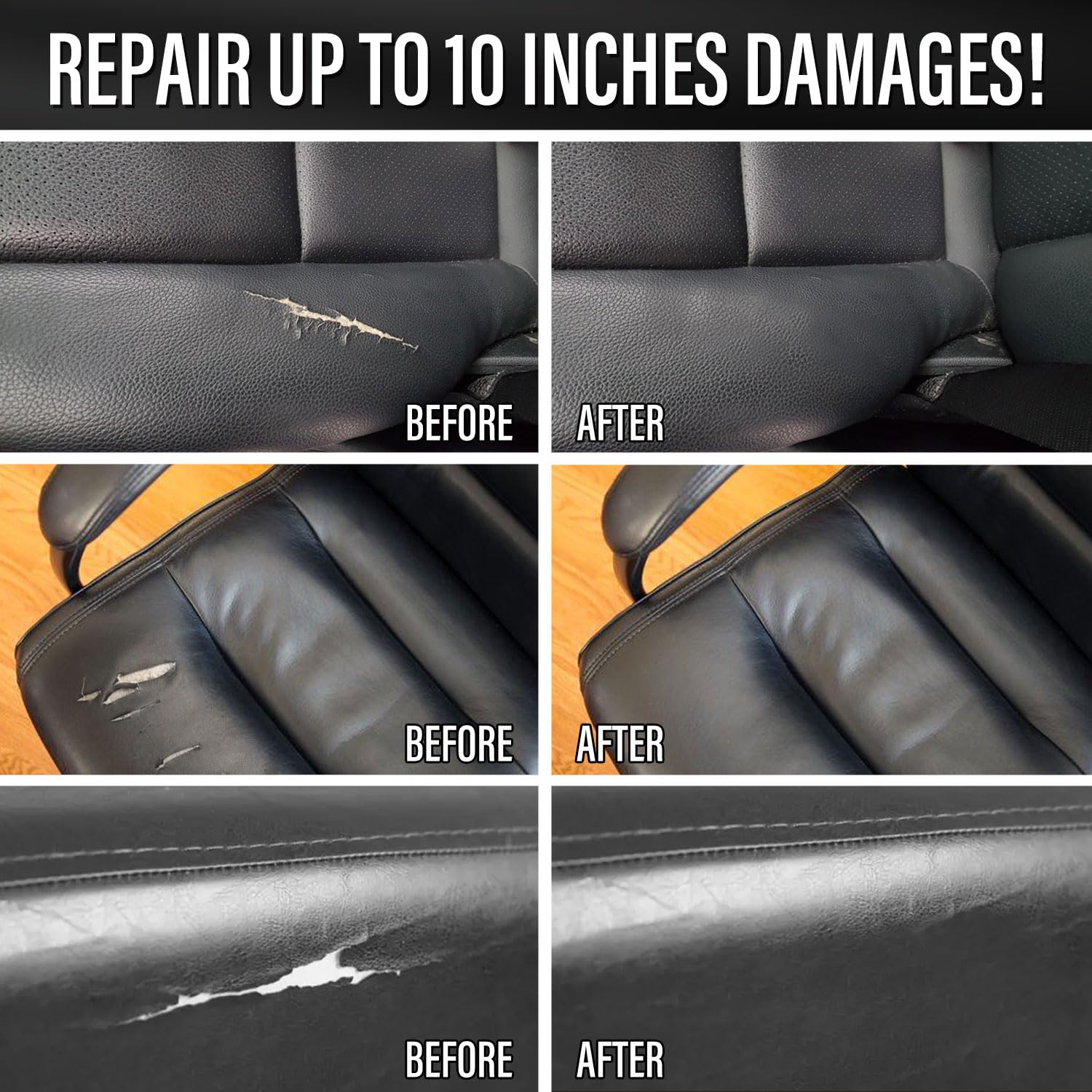 Arcssai Black Leather Repair Kit For Furniture, Gray & Black Car Interior, Car Seats, Sofa, Jacket And Purse, Vinyl Repair Kit F