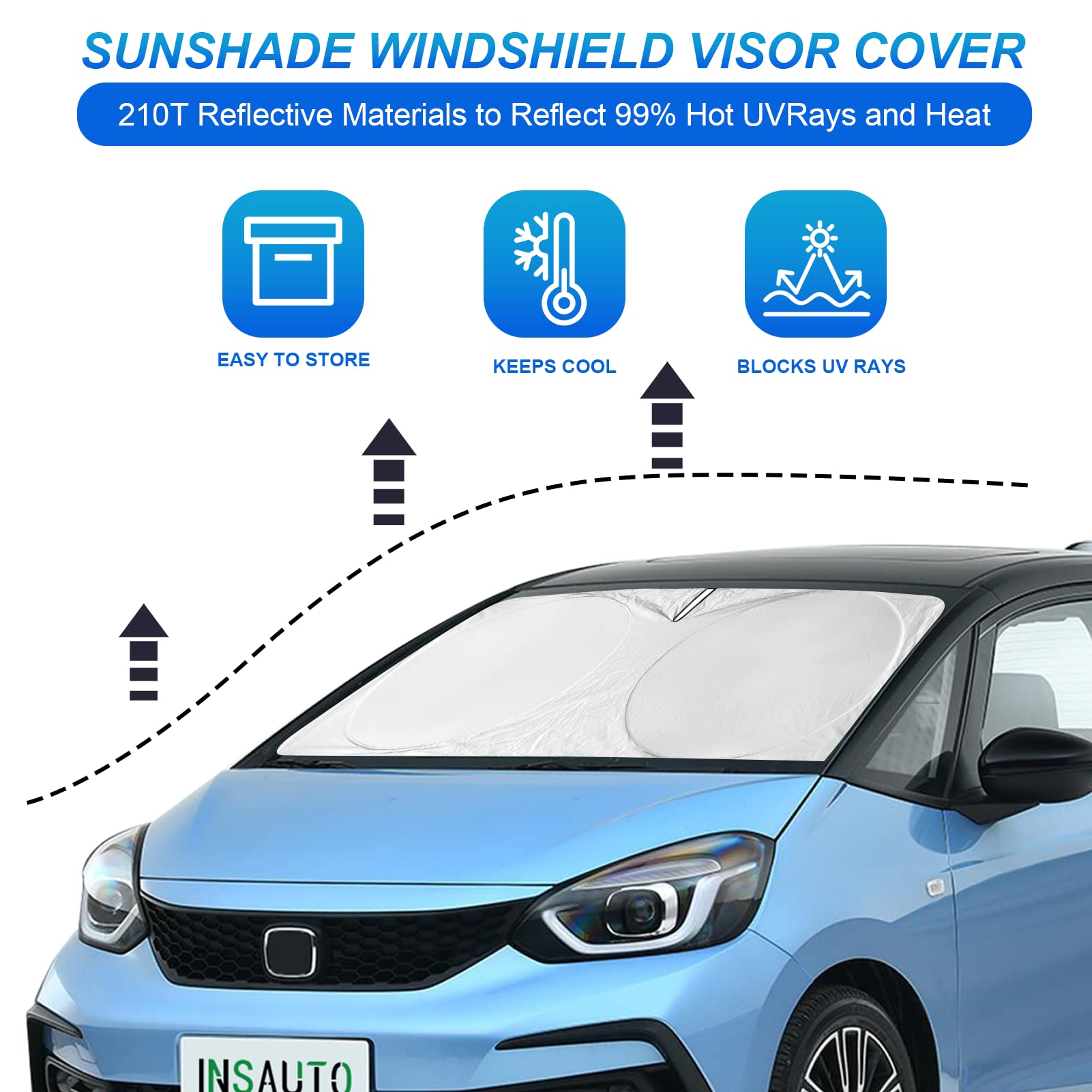 For Honda Fit 2024 Windshield Sun Shade Foldable Sunshade-For Honda Fit 2007-2022 2023 Windshield Cover 210T Reflective Front Wi
