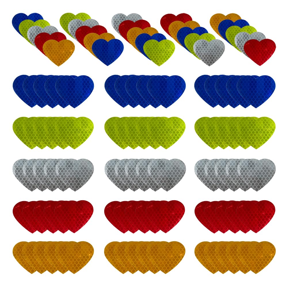 100Pcs Warning Reflective Stickers, Reflective Decals Waterproof Reflector Tapes Safety Reflective Stickers Night Visibility Adhesive Stickers For Motorcycle Bicycle Car (Heart-Shaped)