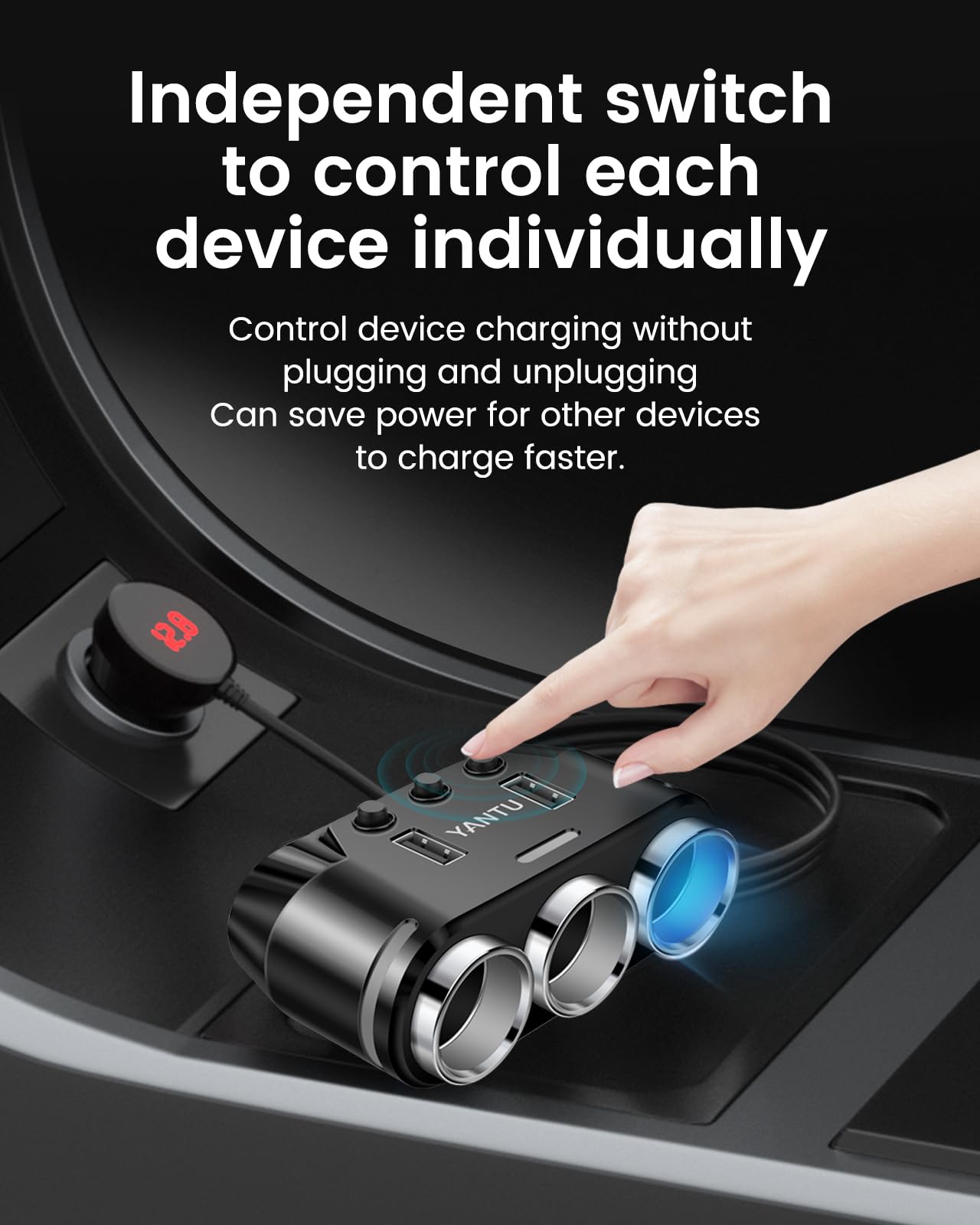 YANTU Cigarette Lighter Adapter 150W Cigarette Lighter USB Charger with 12V USB Socket, Car Cigarette Lighter Multi Socket with