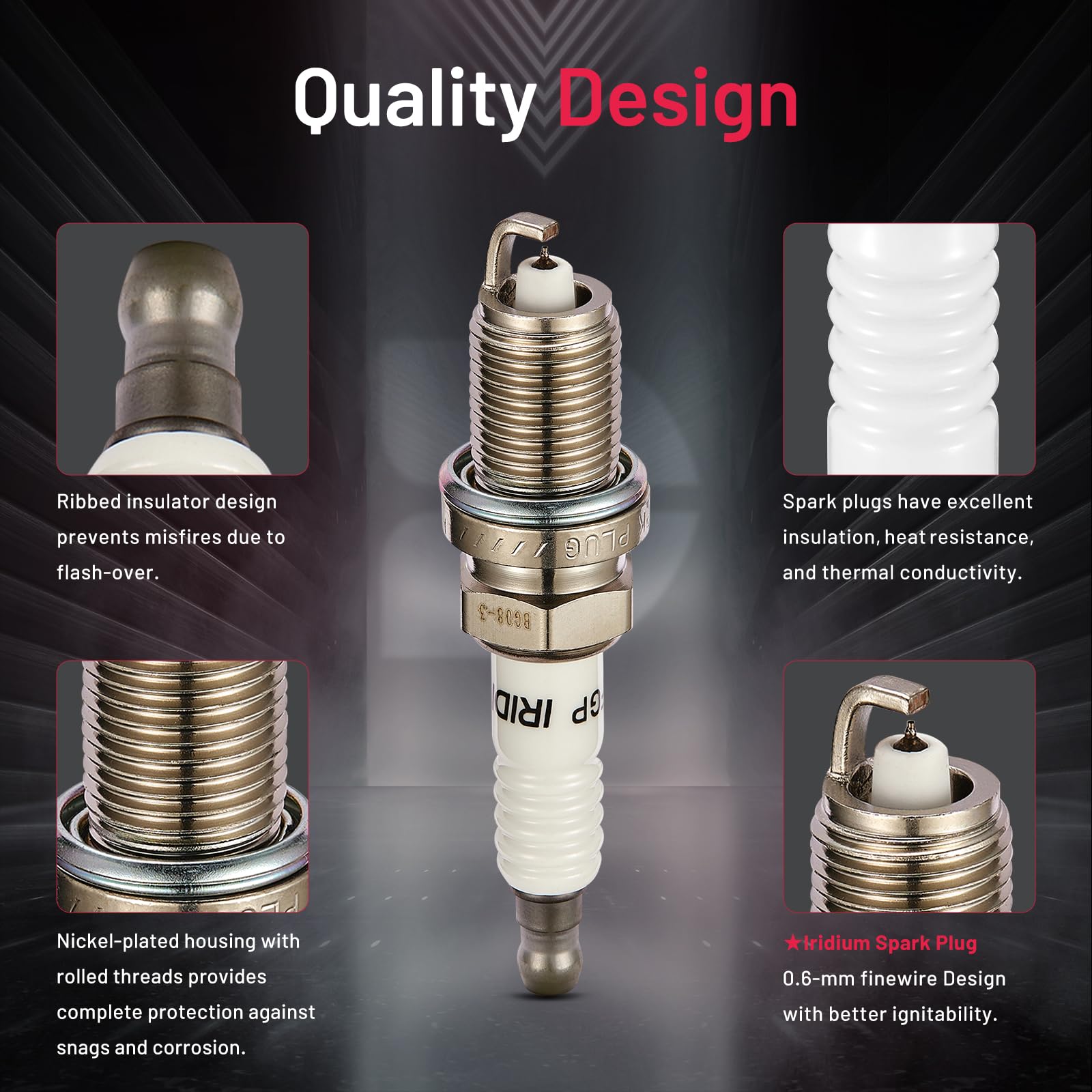 Bdfhyk Set Of 4 Iridium Spark Plug Compatible With Acura El 2001-2005 Honda Civic 2001-2005,1.7L L4 Engine Replacement For 7100 Zfr6Fgp