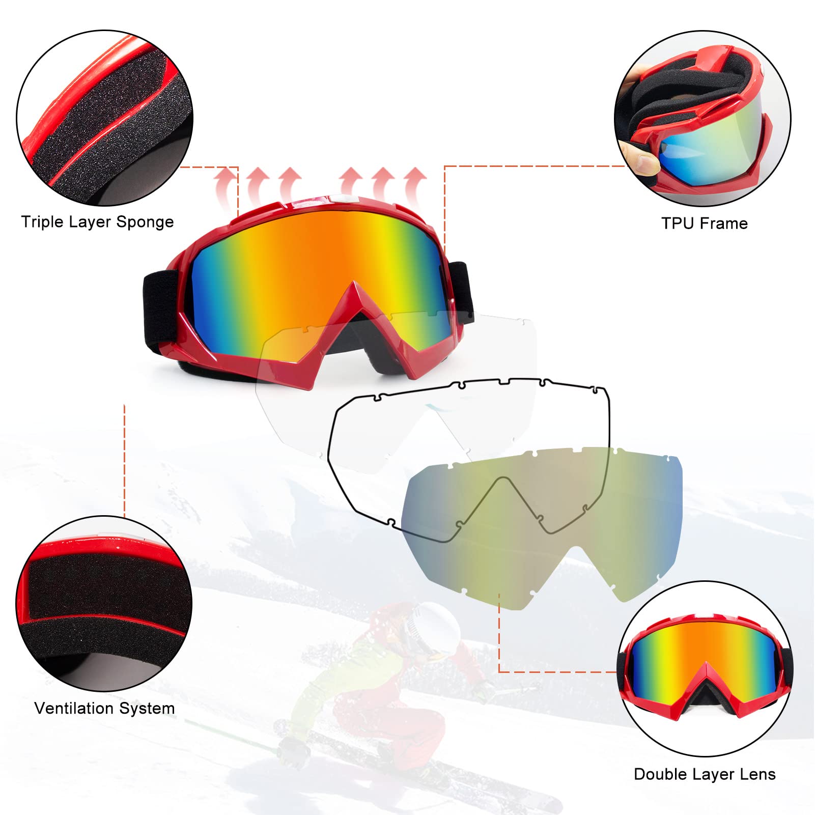 Zukmi Dirt Bike Goggles Atv Motocross Goggles Motorcycle Goggles Mx Off Road Goggles For Men Women Adult Youth Riding Racing