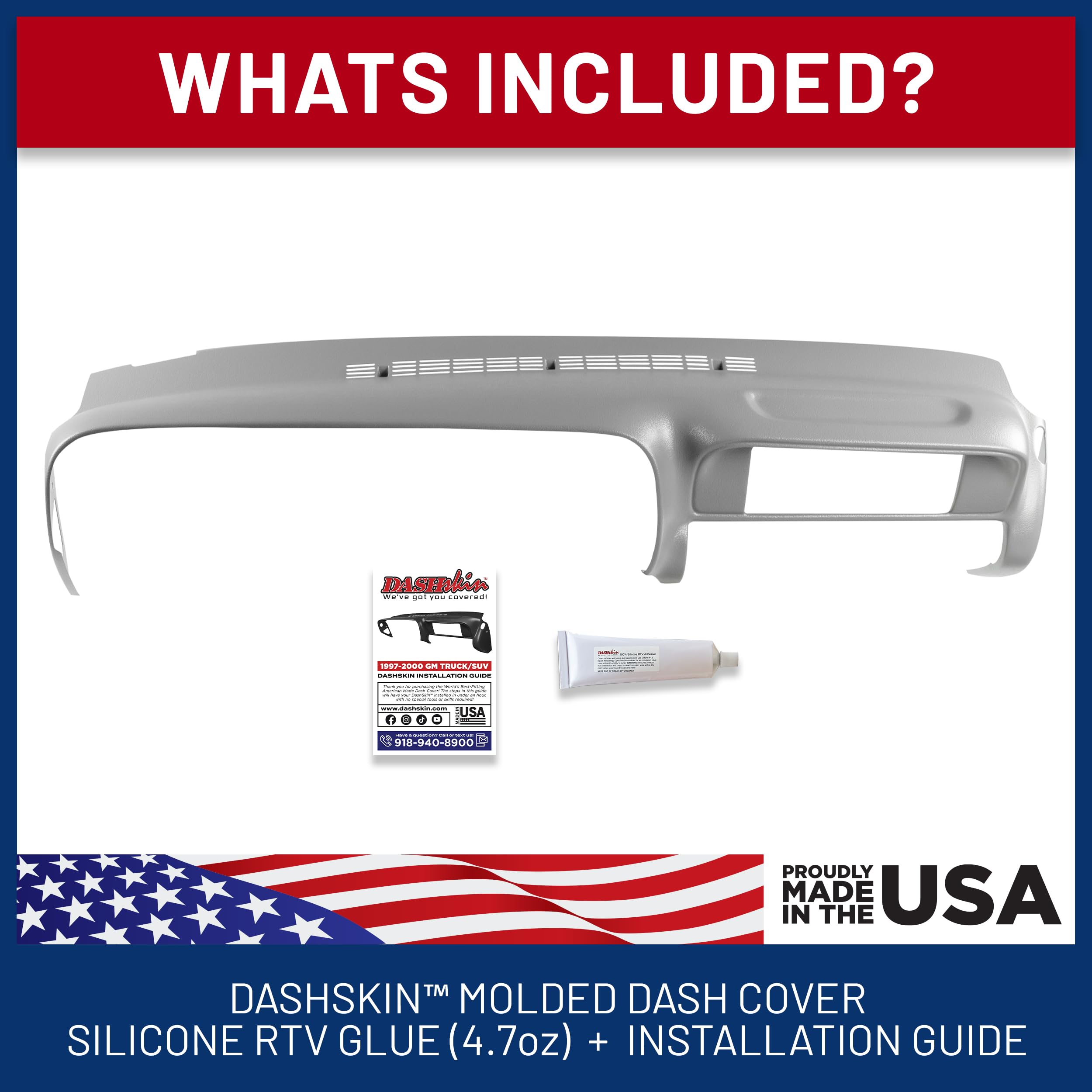 Dashskin Molded Plastic Dash Cover Compatible With 1997-2000 C1500 K1500 Tahoe Suburban Yukon & 1997-2000 Escalade In Medium Gre