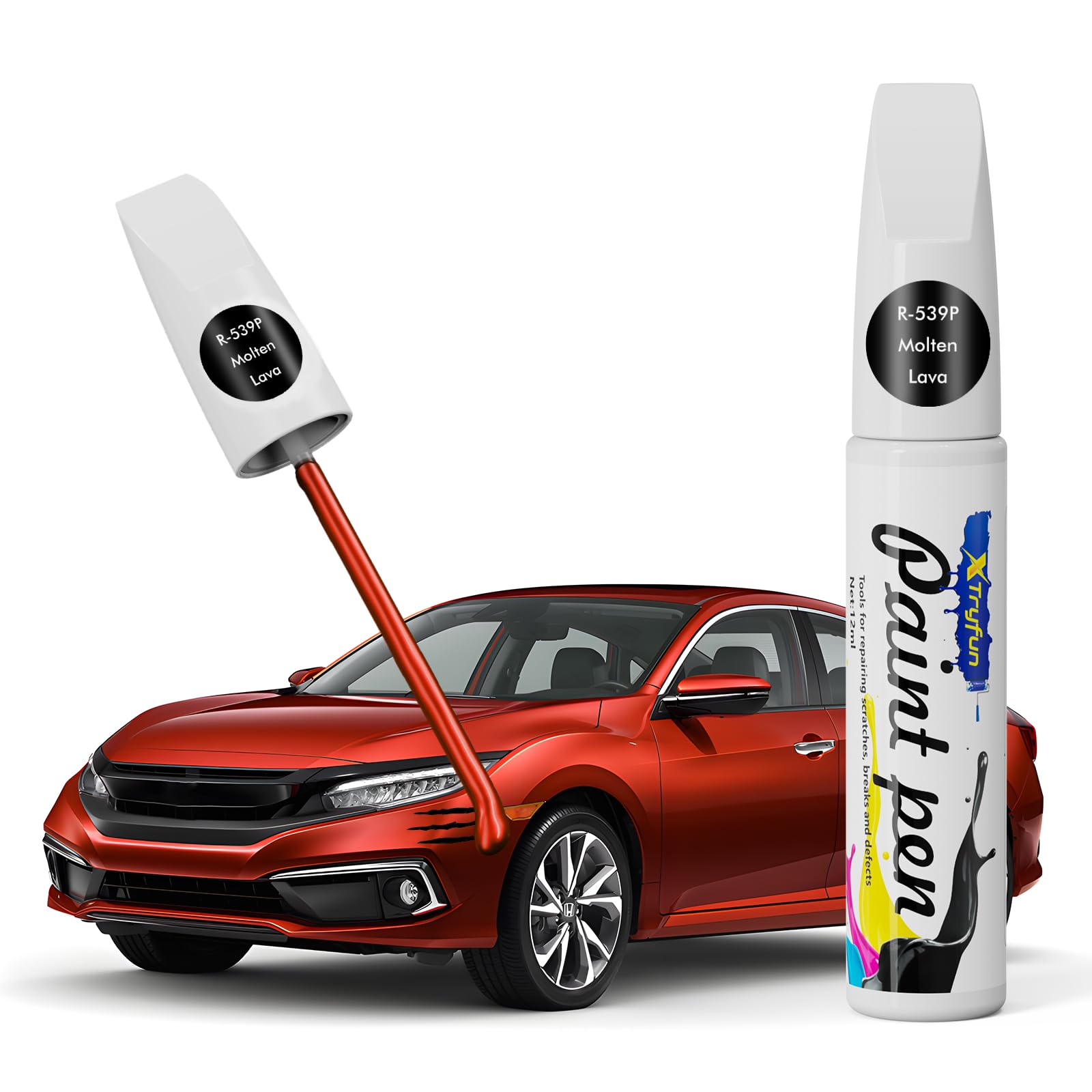 XTryfun R539P Molten Lava Touch Up Paint Compatible with Honda, DIY Car Paint Scratch Repair, Automotive Paints, Quick & Easy Fi