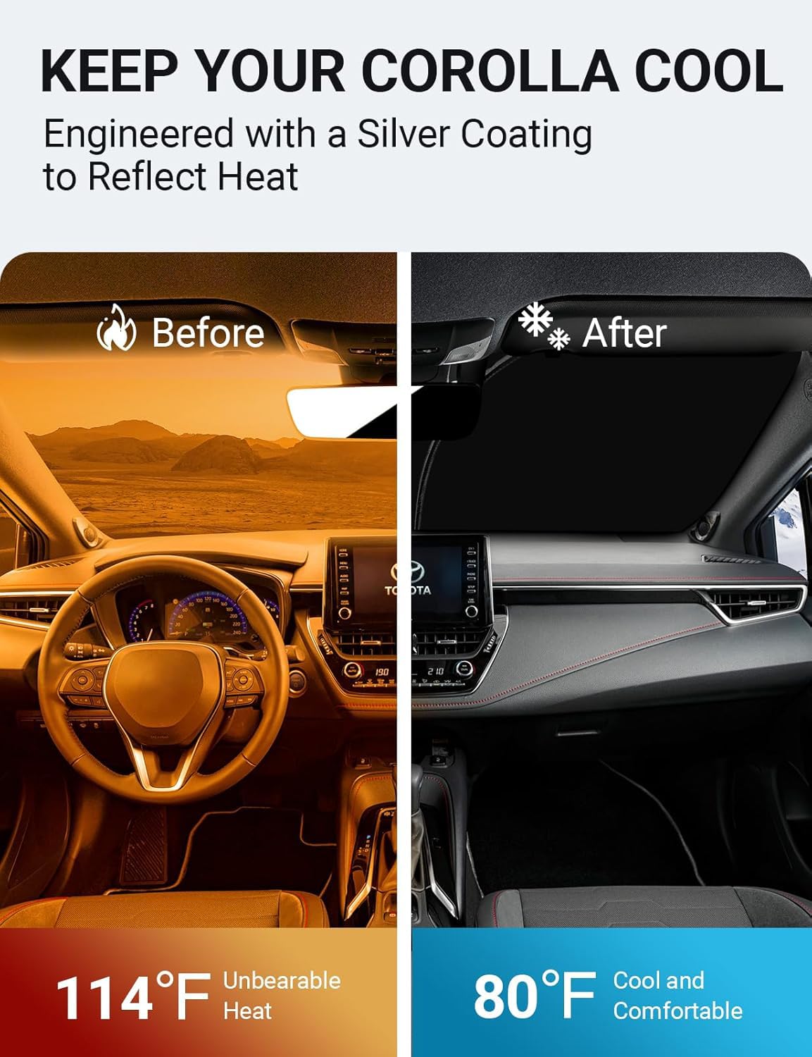 Proadsy Front Windshield Sun Shade Foldable Sunshade Protector Custom Fit 2014-2019 Corolla L LS LE ECO XLE SE XSE Sedan Accesso