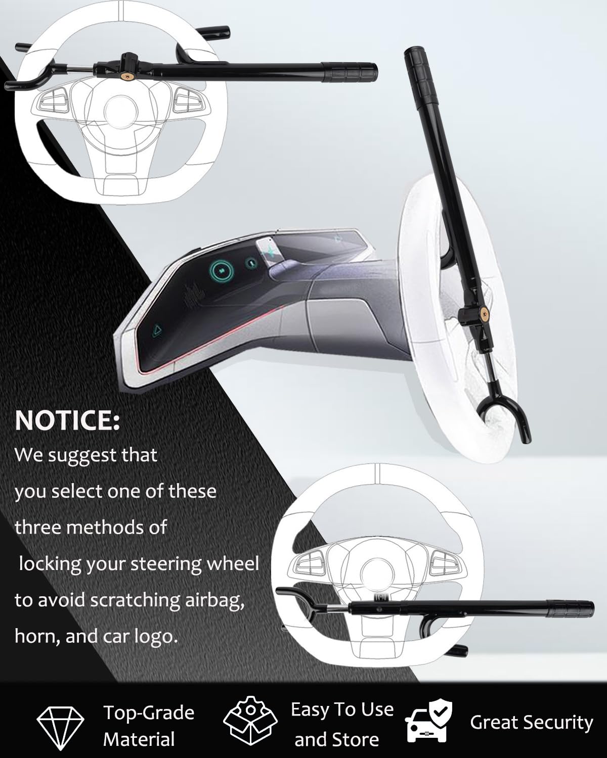 KNFRXO Steering Wheel Lock, Anti-Theft car Device, Car Wheel Lock of Heavy Duty, Vehicle Security Steering Wheel Lock with Adjus