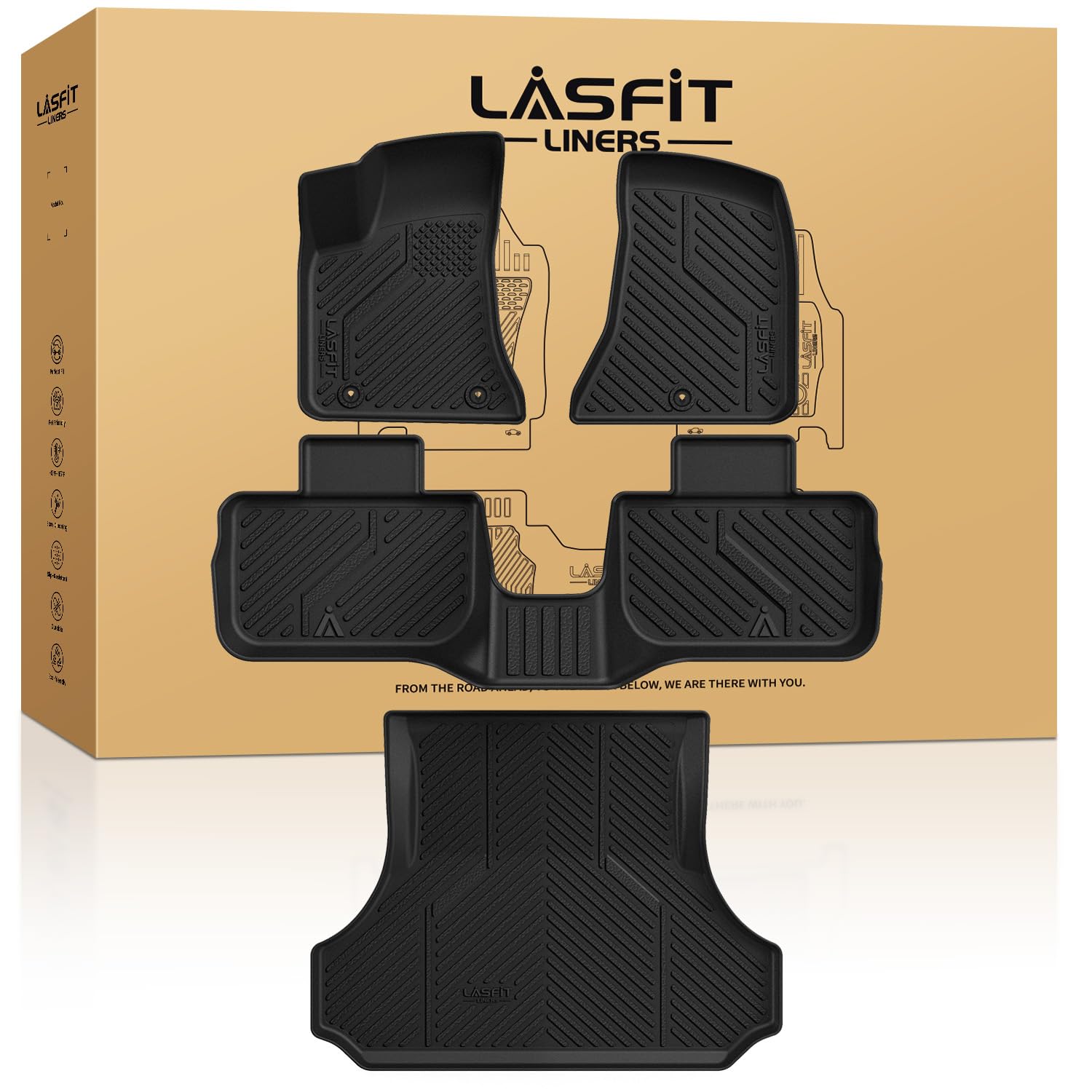 Lasfit Floor Mats & Trunk Mat For Dodge Charger 2011-2023 Rwd, For Chrysler 300 2011-2023 Rwd Without Subwoofer, All Weather Tpe