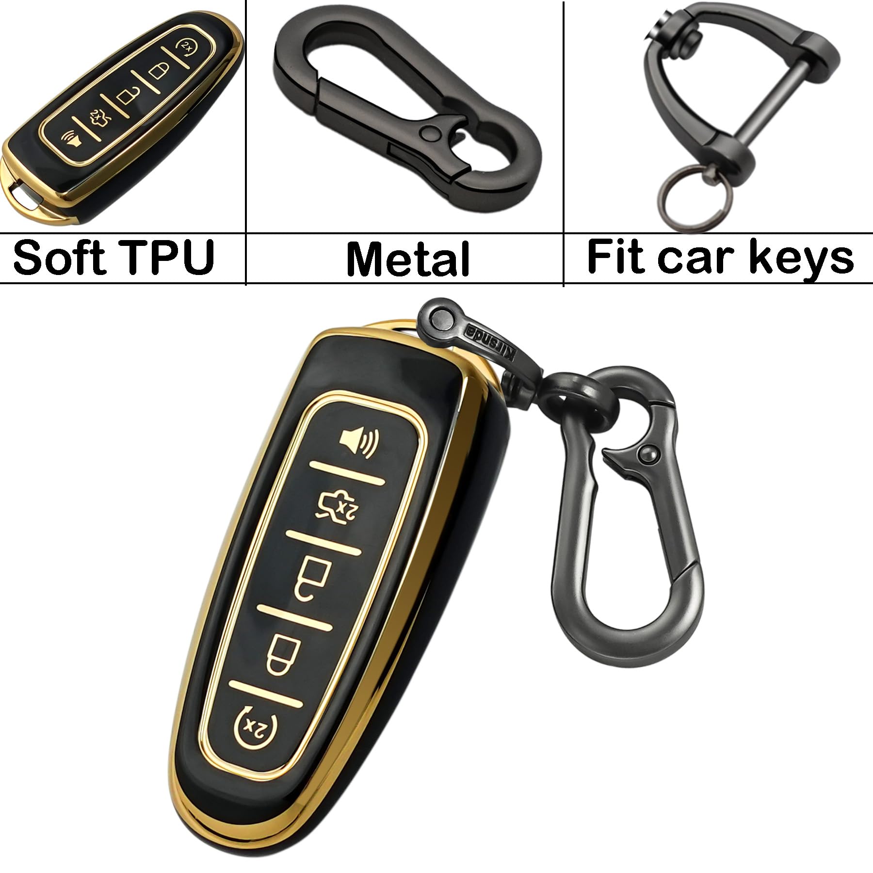Kirsnda For Ford Key Fob Cover With Keychain,Soft Tpu Protection Key Case/Skin,5 Buttons Compatible With C-Max Edge Escape Exped
