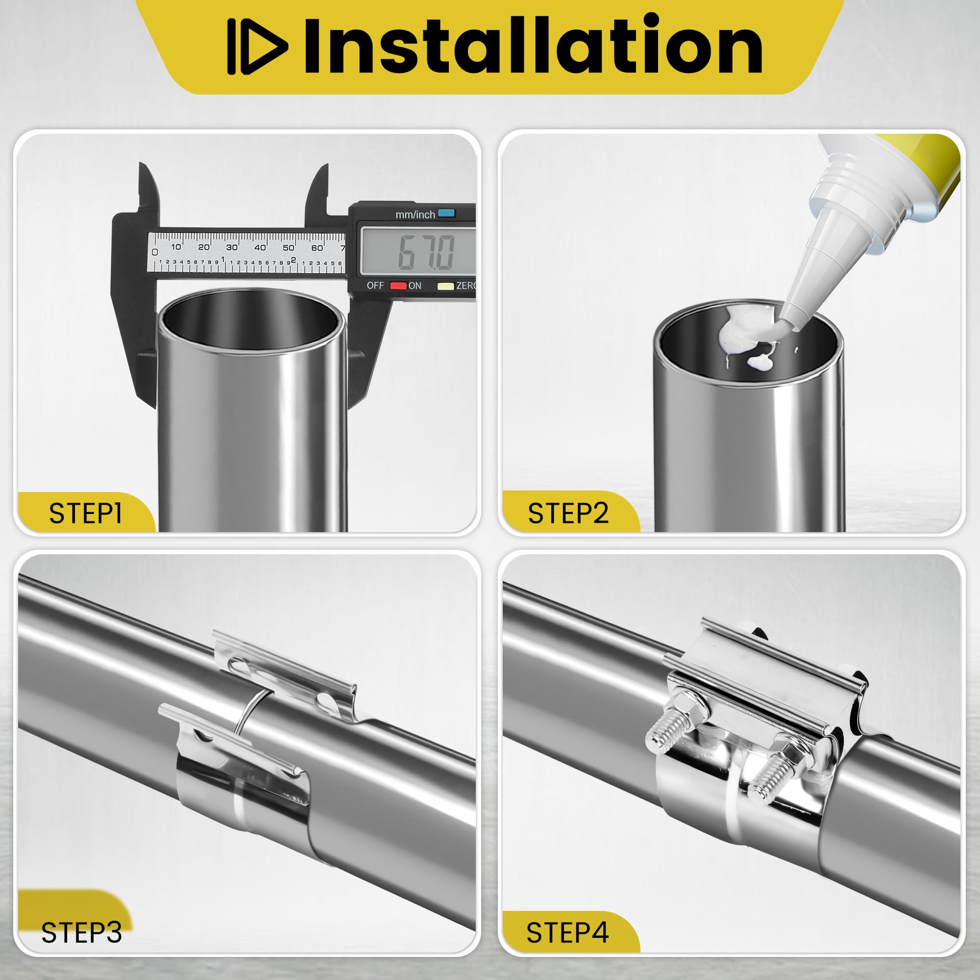 Zehclp 1 Pcs Exhaust Clamp 2 1/2 Butt Joint 304 Stainless Steel Band Lap Joint Band Clamp Stainless Steel For Pipes Catalytic Co