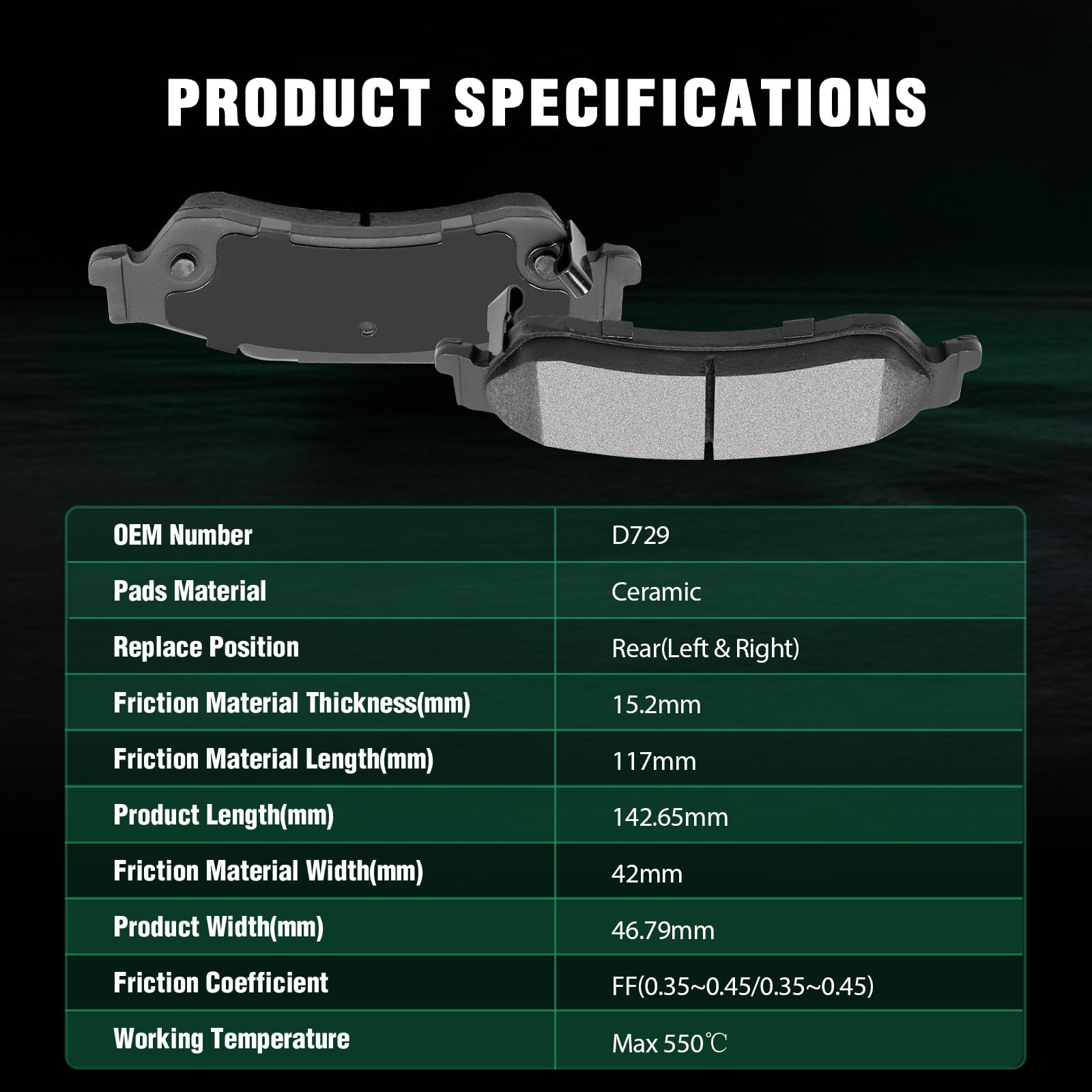 Automuto 4Pcs Rear Ceramic Disc Brake Pads Set D729 For Chevrolet Blazer S10 For Gmc Jimmy Sonoma For Isuzu Hombre For Oldsmobil