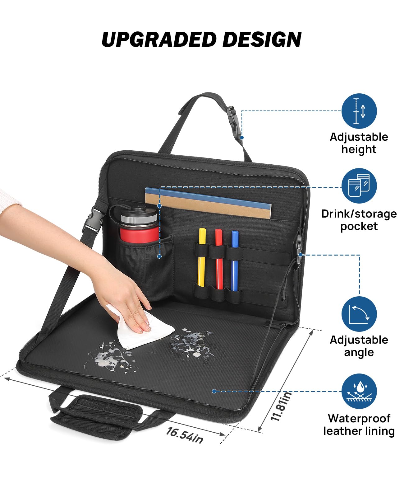 JOYTUTUS 3 in 1 Steering Wheel Eating Tray - Large Black Car Back Seat Desk & Organizer for Kids, Commuters, and Family