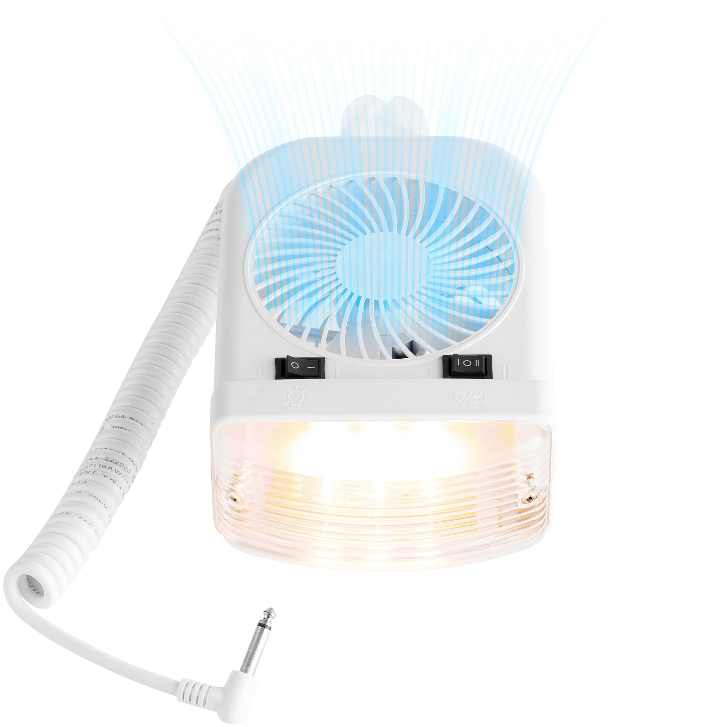 Lumitronics RV Portable 12V LED Interior Bunk Light and 2-Speed Personal Fan Combo - Quiet Motor - Reading Light with Extendable