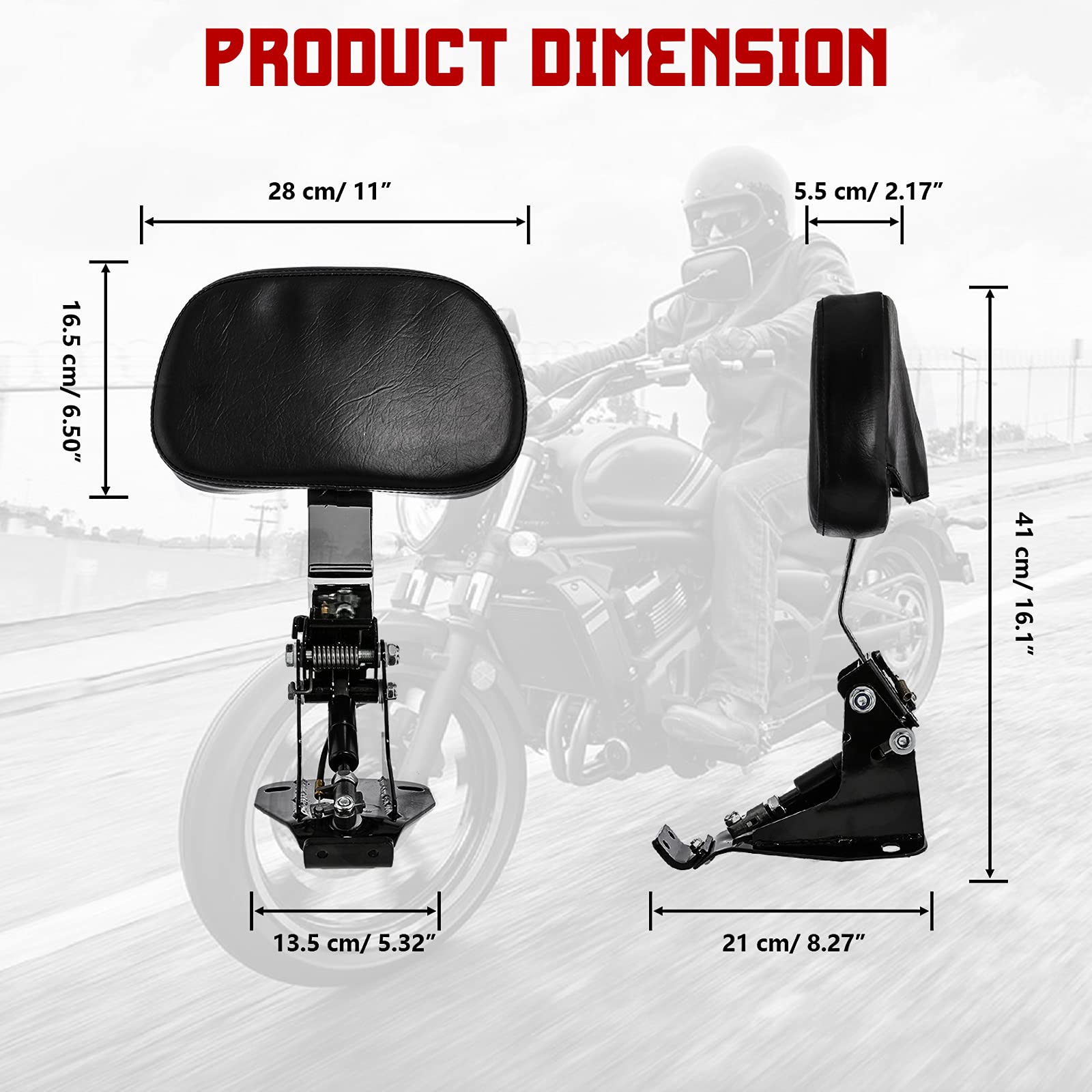 INNOGLOW Motorcycle Adjustable Driver Backrest Rider Backrest with Chrome Mount Kit for Harley Touring Electra Glide Road Glide