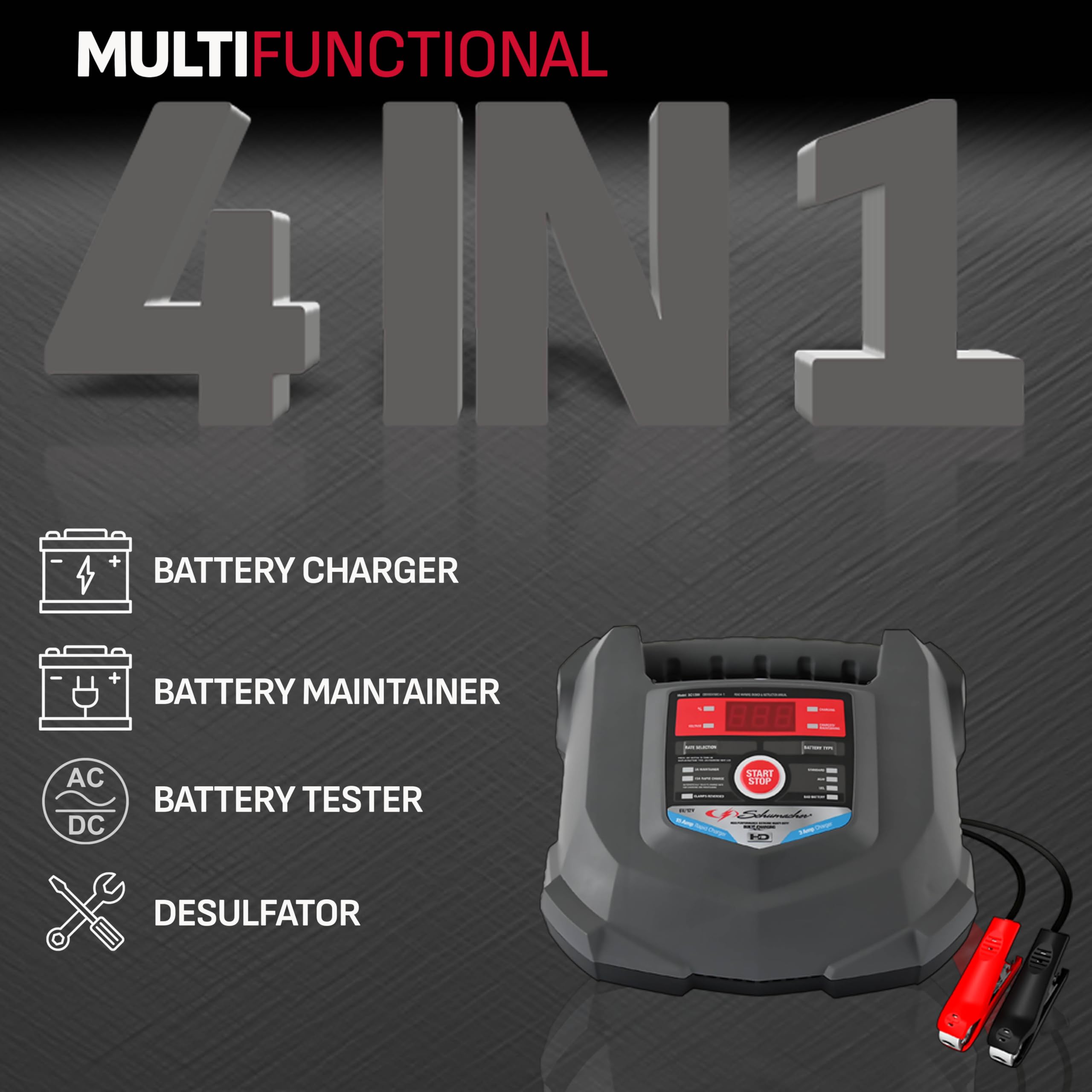 Schumacher Electric Car Battery Charger And Maintainer Sc1280 4-In-1, 15 Amp, Fully Automatic For 6V And12V Automobile Batteries