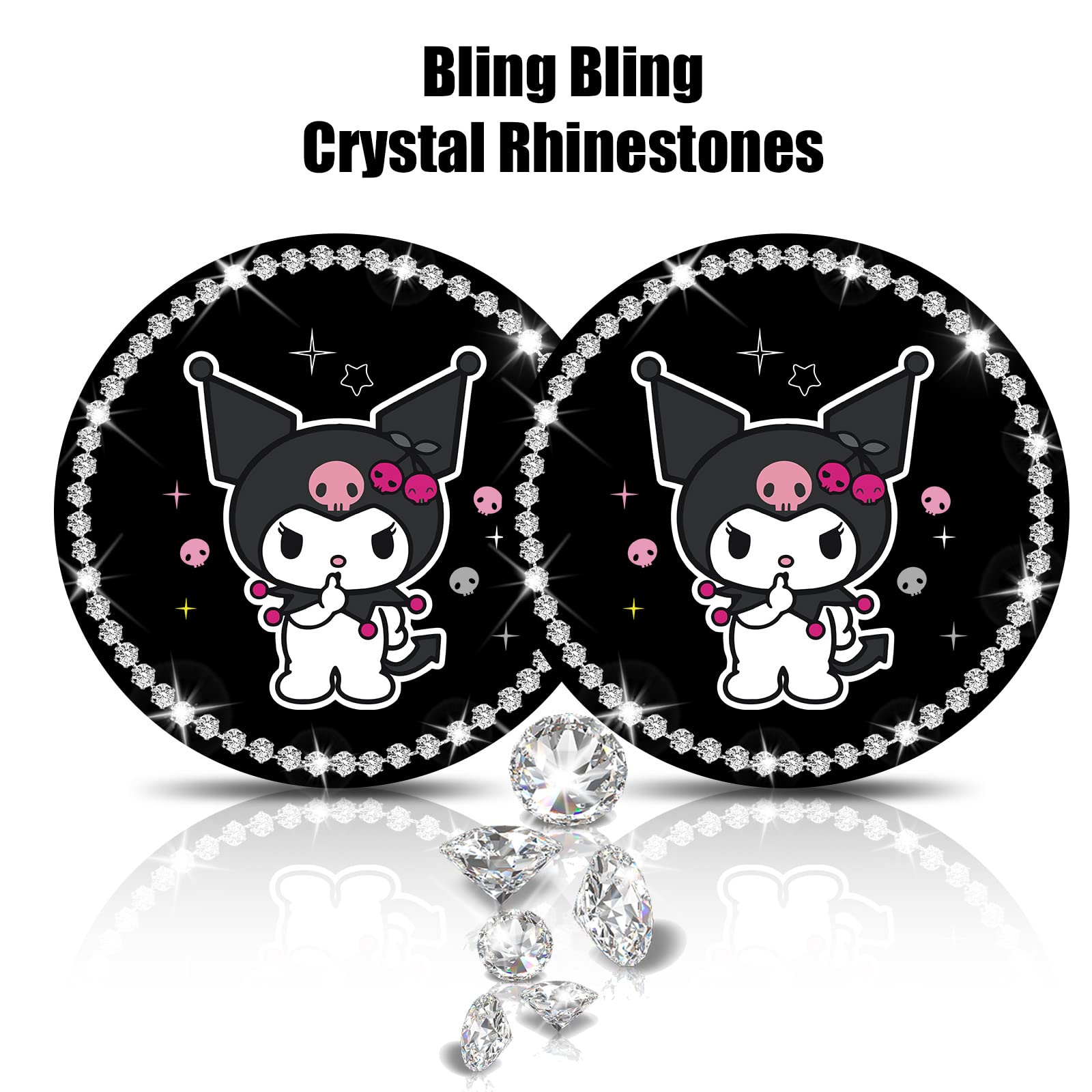 2Pcs Bling Car Cup Coaster, 2.75 Inch Cute Universal Silicone Non-Slip Cup Holders Coaster, Funny Car Decor Car Interior Accesso