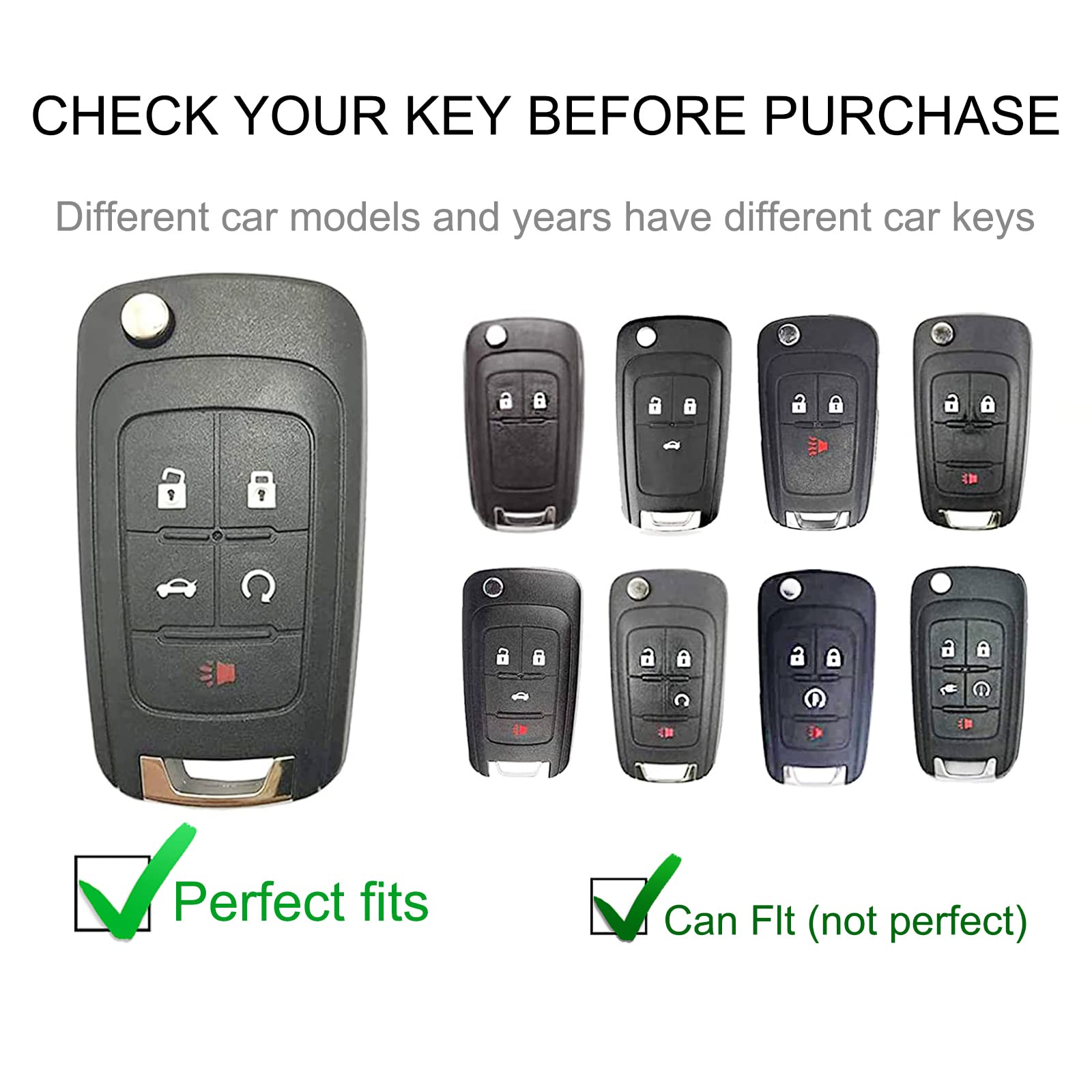 CACARLIKE for Chevy Key Fob Cover with Leather Lanyard, Car Key Fob Case Compatible with Chevrolet Equinox Camaro Cruze Malibu S