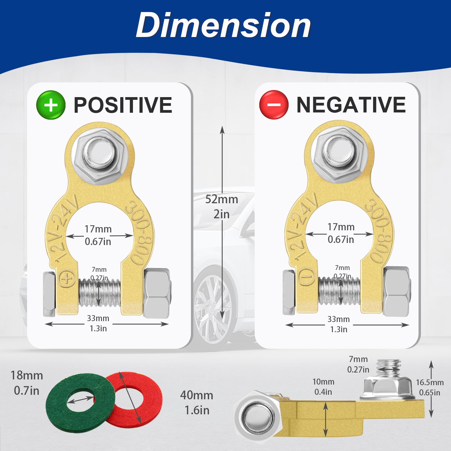 Tnisesm Brass Battery Terminal Connectors With Anti-Corrosion, Battery Terminals M8 X 16Mm Bolt, Top Post Battery Terminals Clam