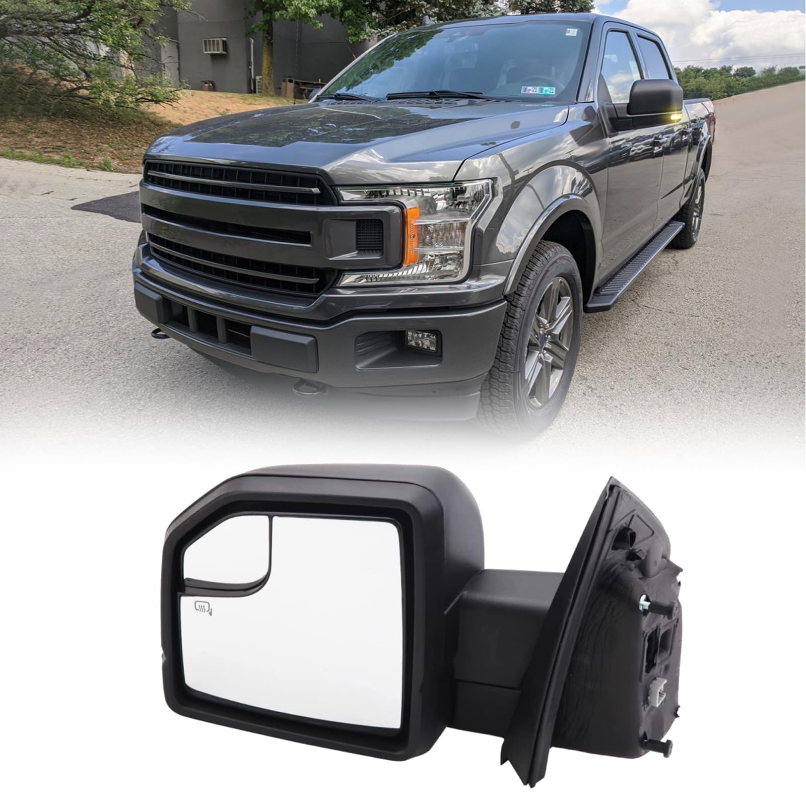 Lqito Left Driver Side Door Mirror with Blind Spot Glass Assembly Fits 2015-2020 Ford F150 With Turn Signal Light Power Heated (