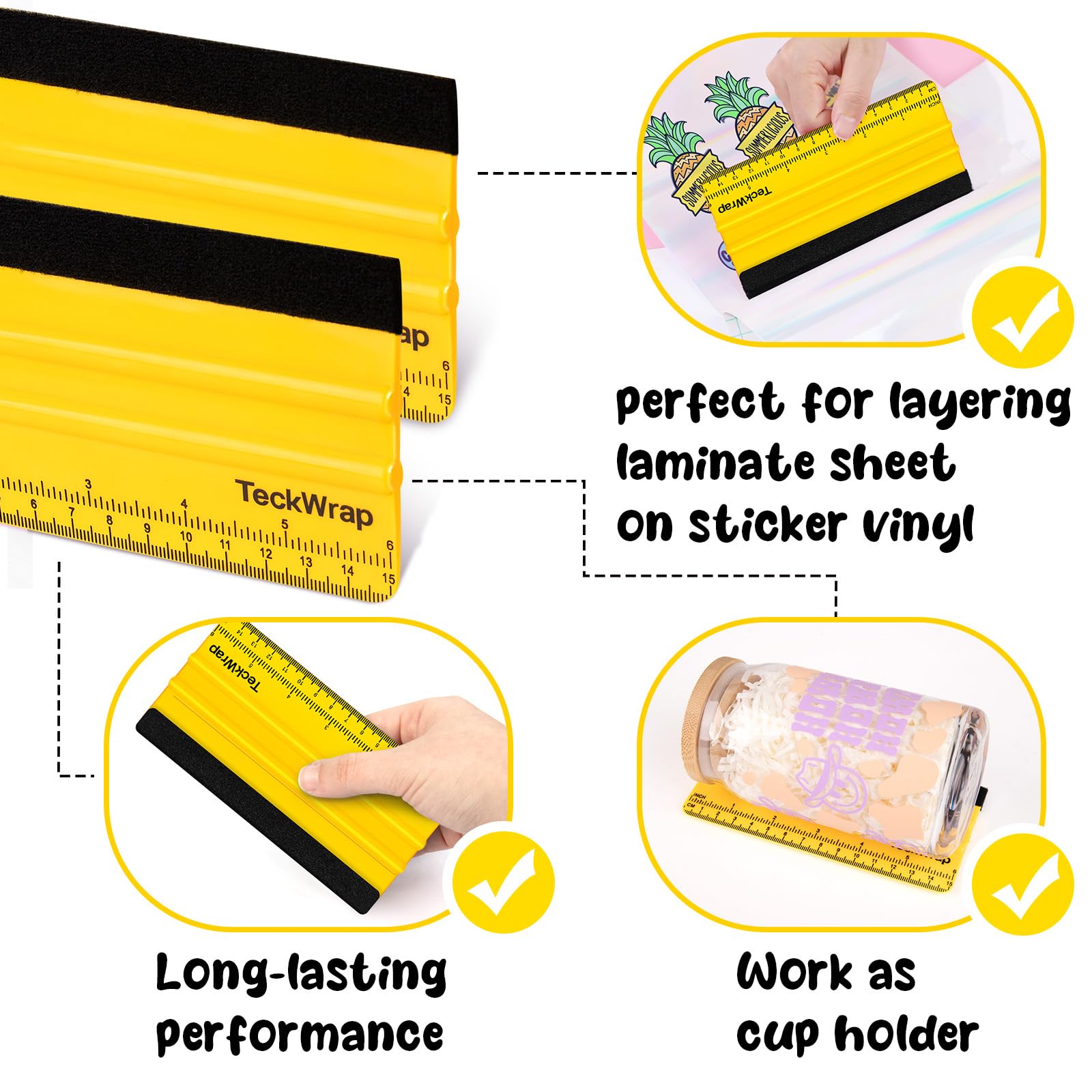 Teckwrap 2 Pcs Professional Plastic Felt Squeegee For Vinyl Decals, Inkjet Vinyl Sticker Paper, And Wallpaper - 6 ''X2.9 ''Decal