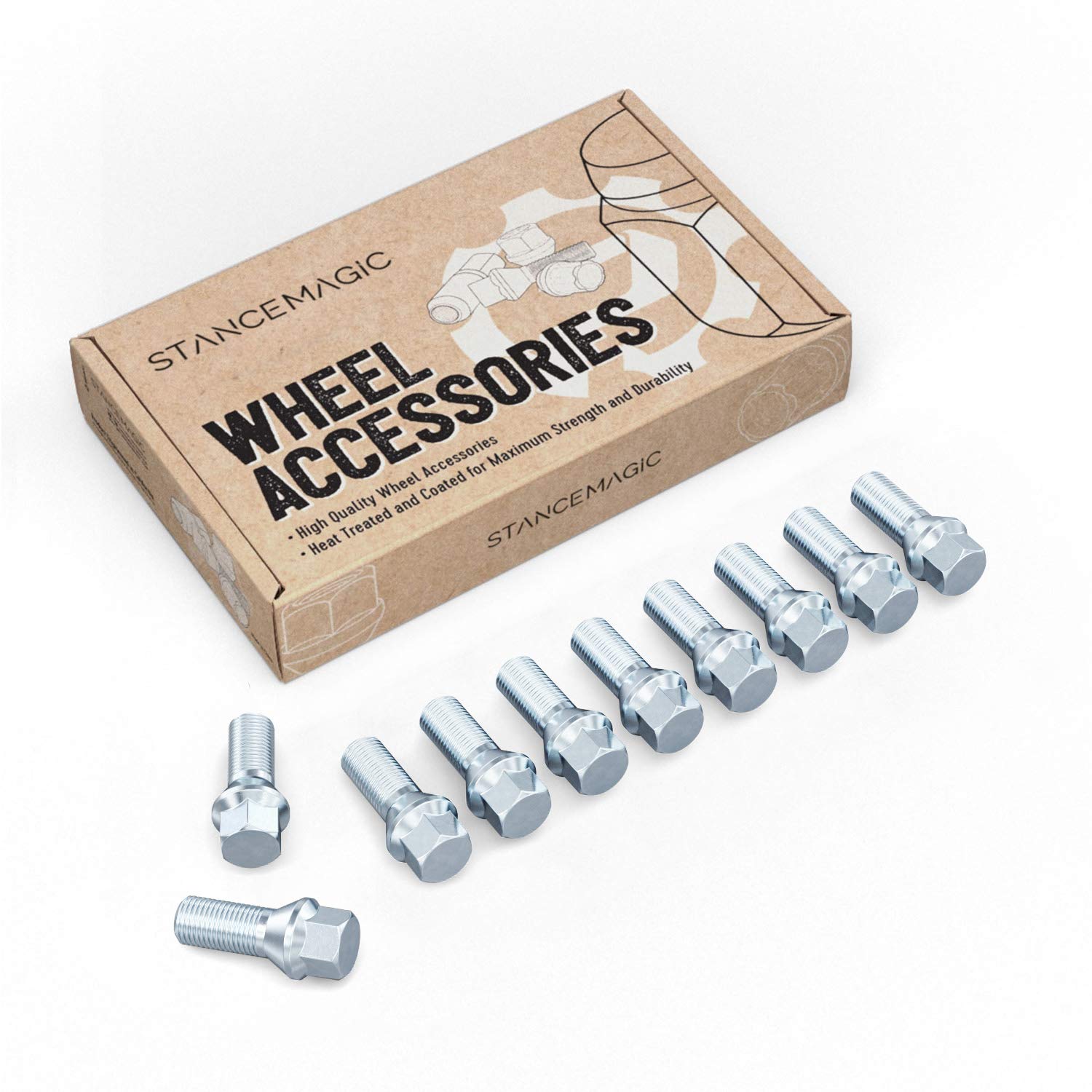 10pcs Silver 12x1.5 Lug Bolts (26mm Shank Length, Cone Seat) OEM Length - Compatible with BMW 128i 135i 318i 320i 325i 328i 335i