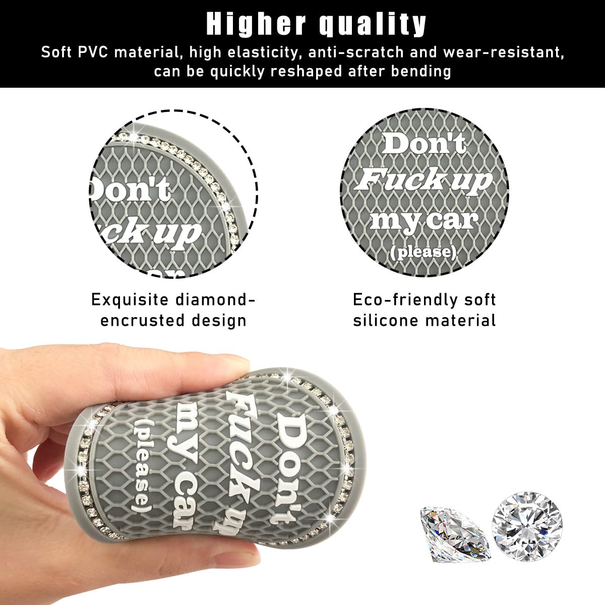 Ziciner 2 Pack Bling Car Cup Holder Coaster, 2.75 Inch Anti-Slip Auto Insert Cup Coaster, Crystal Car Drink Cup Mat Perfect For